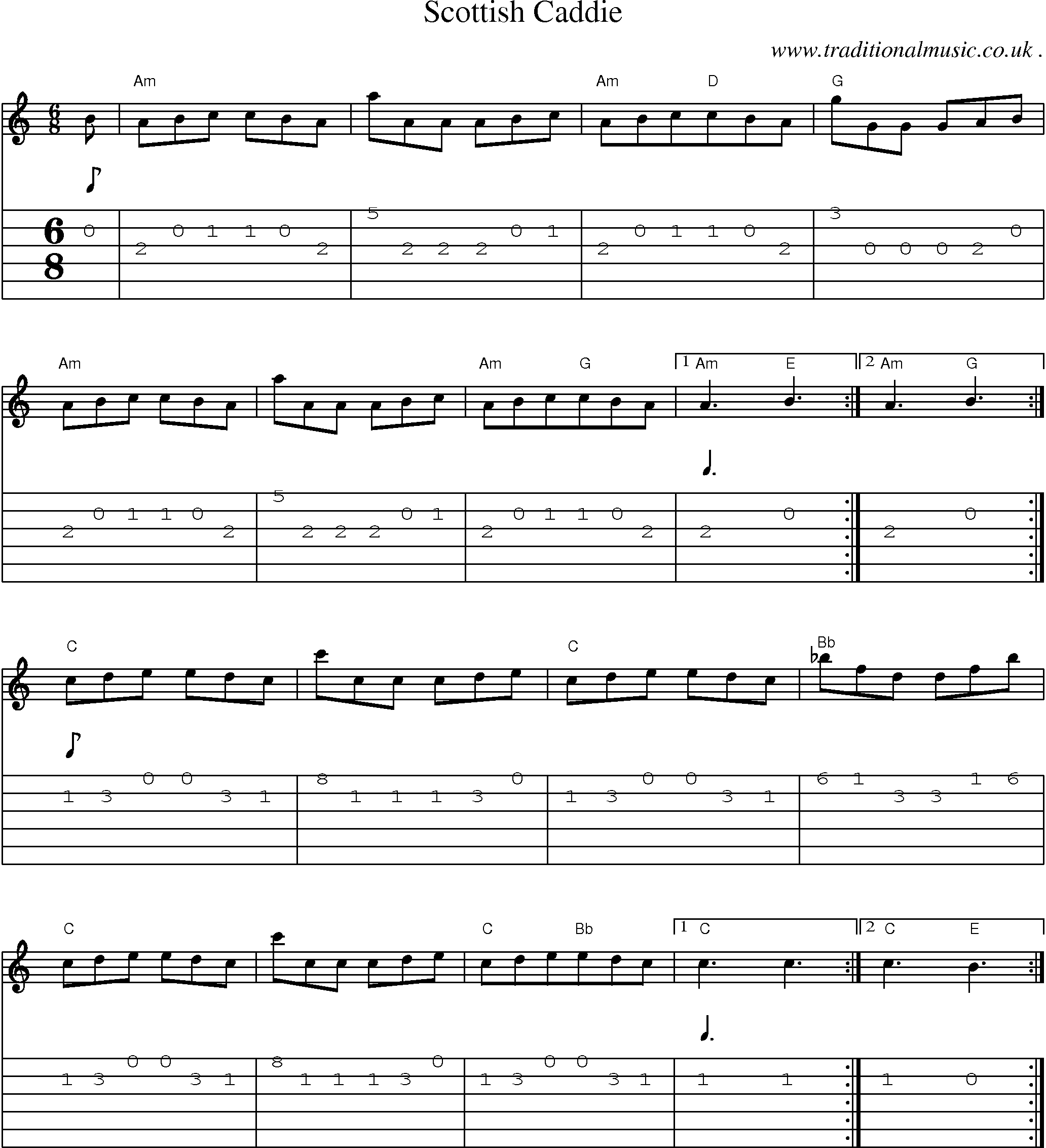 Sheet-Music and Guitar Tabs for Scottish Caddie