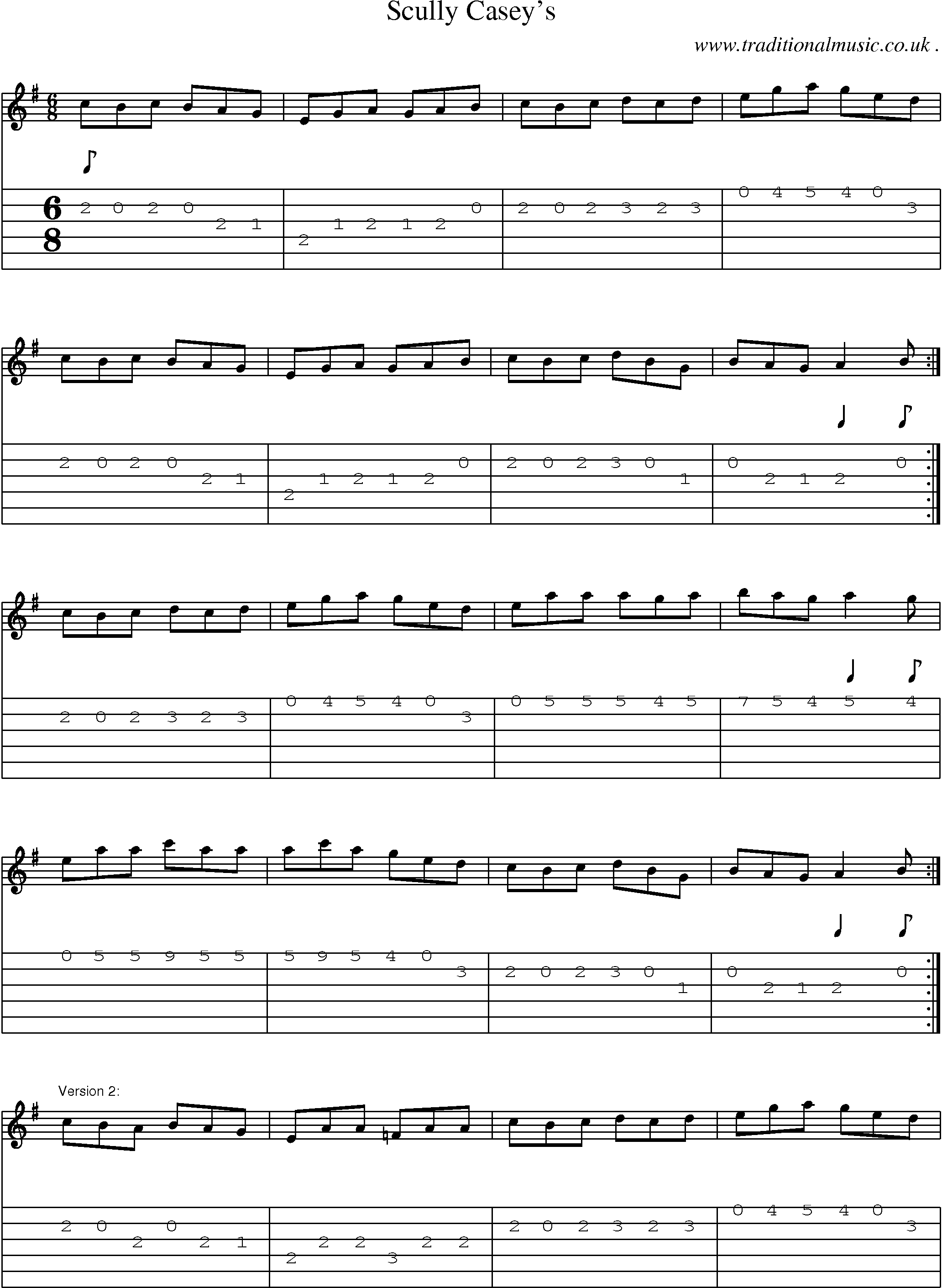 Sheet-Music and Guitar Tabs for Scully Caseys