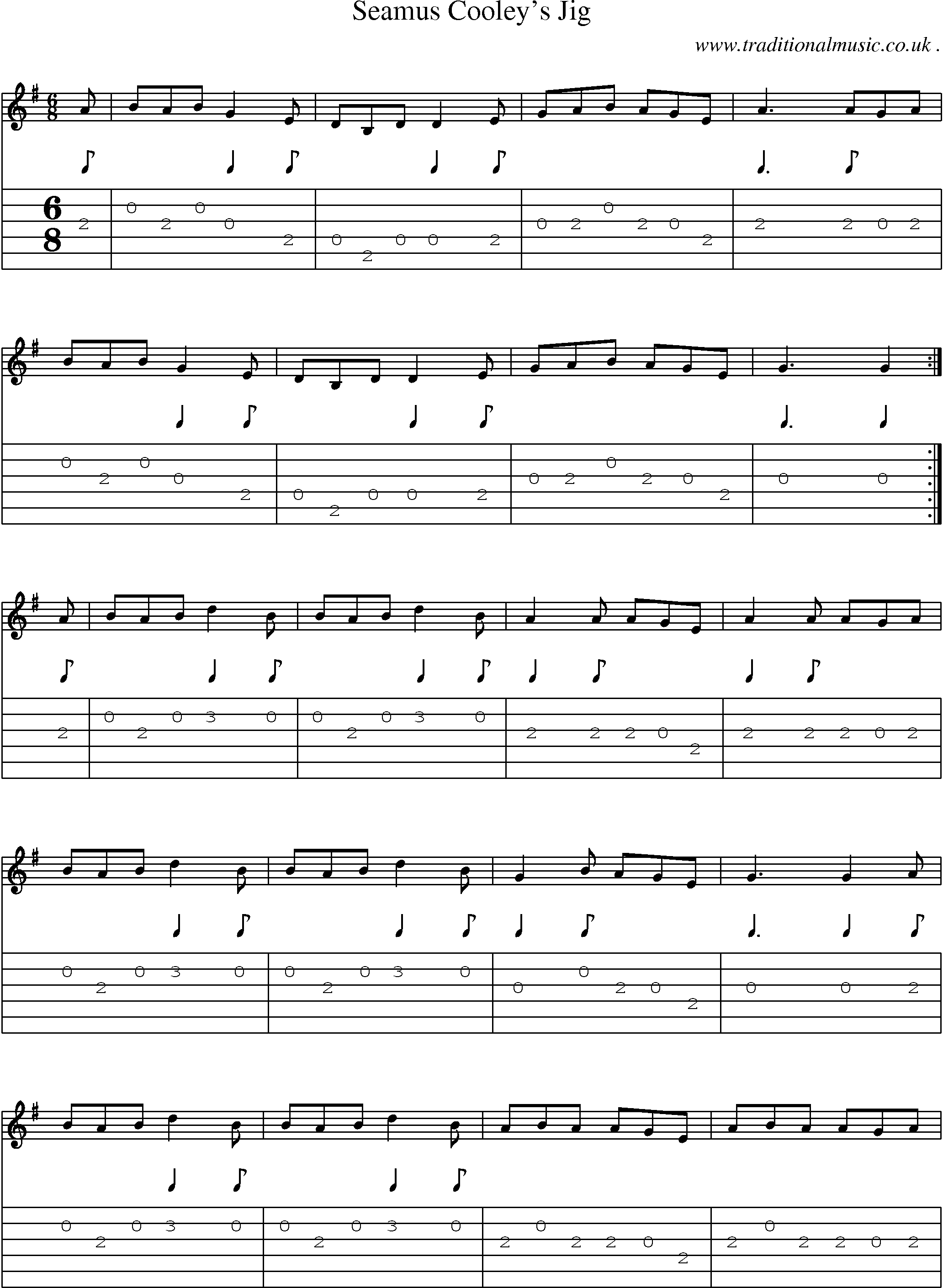 Sheet-Music and Guitar Tabs for Seamus Cooleys Jig