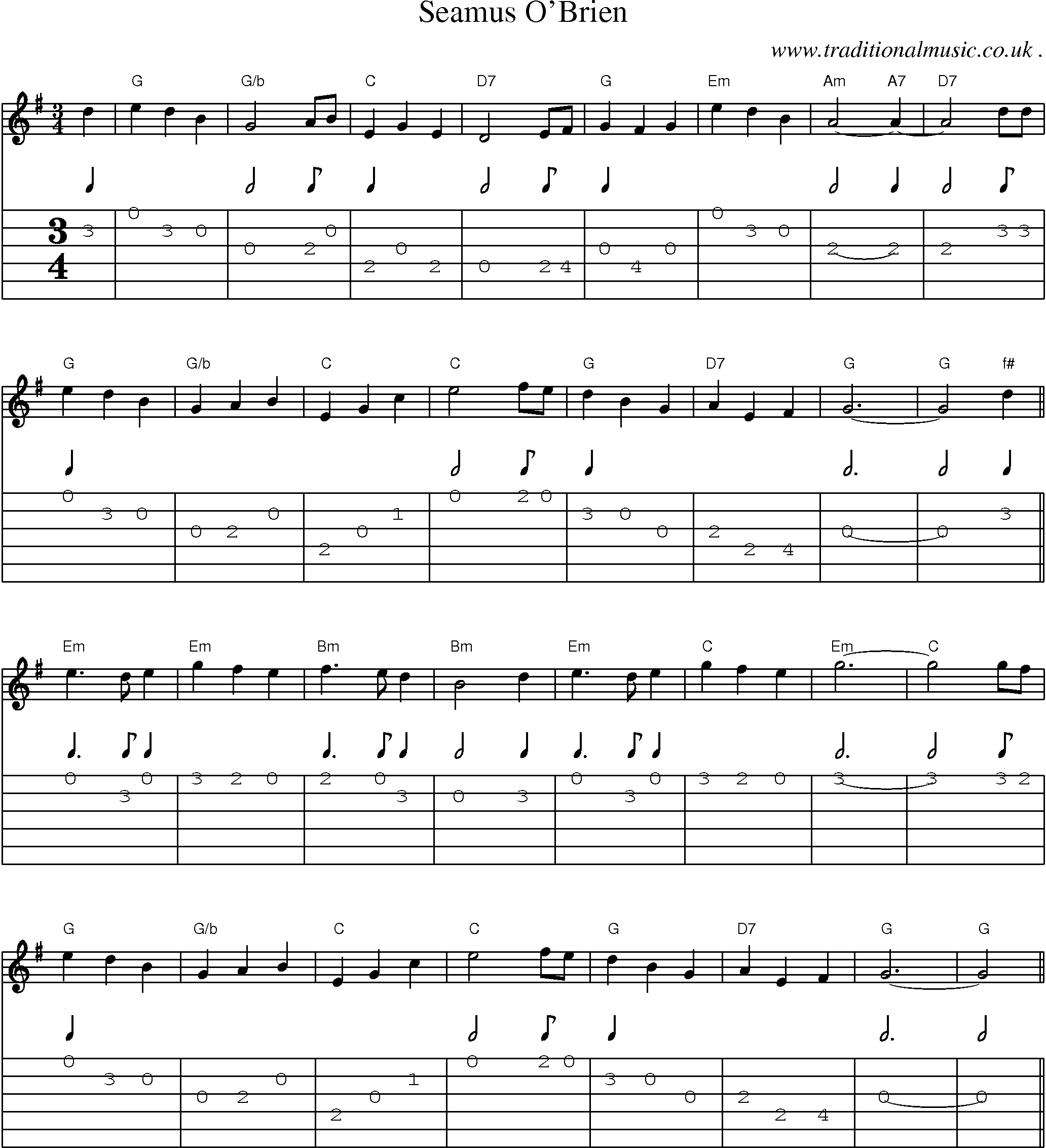 Sheet-Music and Guitar Tabs for Seamus Obrien