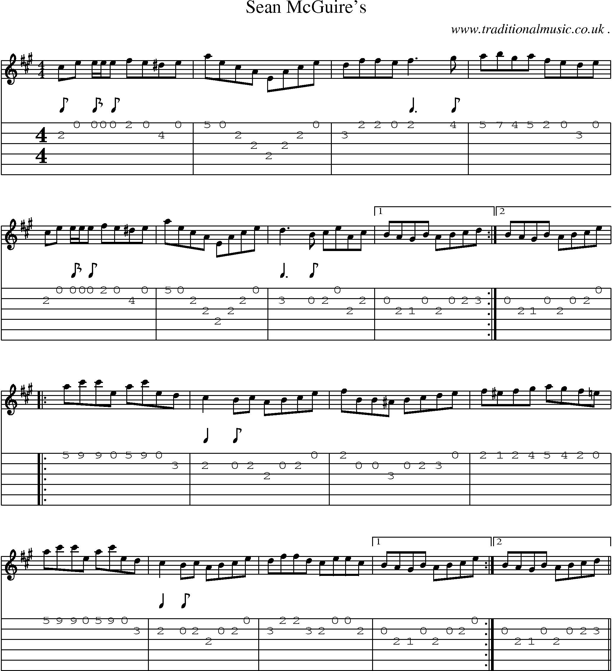 Sheet-Music and Guitar Tabs for Sean Mcguires