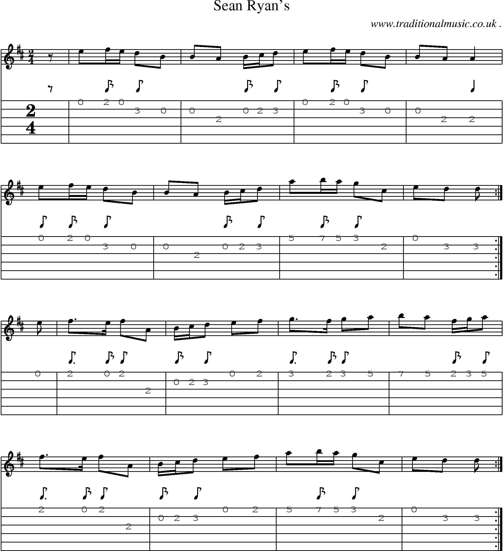 Sheet-Music and Guitar Tabs for Sean Ryans