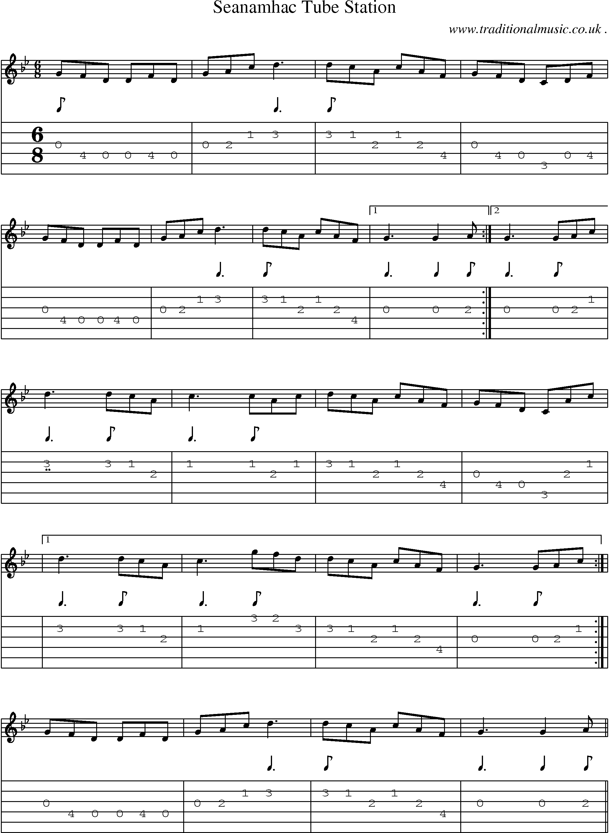 Sheet-Music and Guitar Tabs for Seanamhac Tube Station