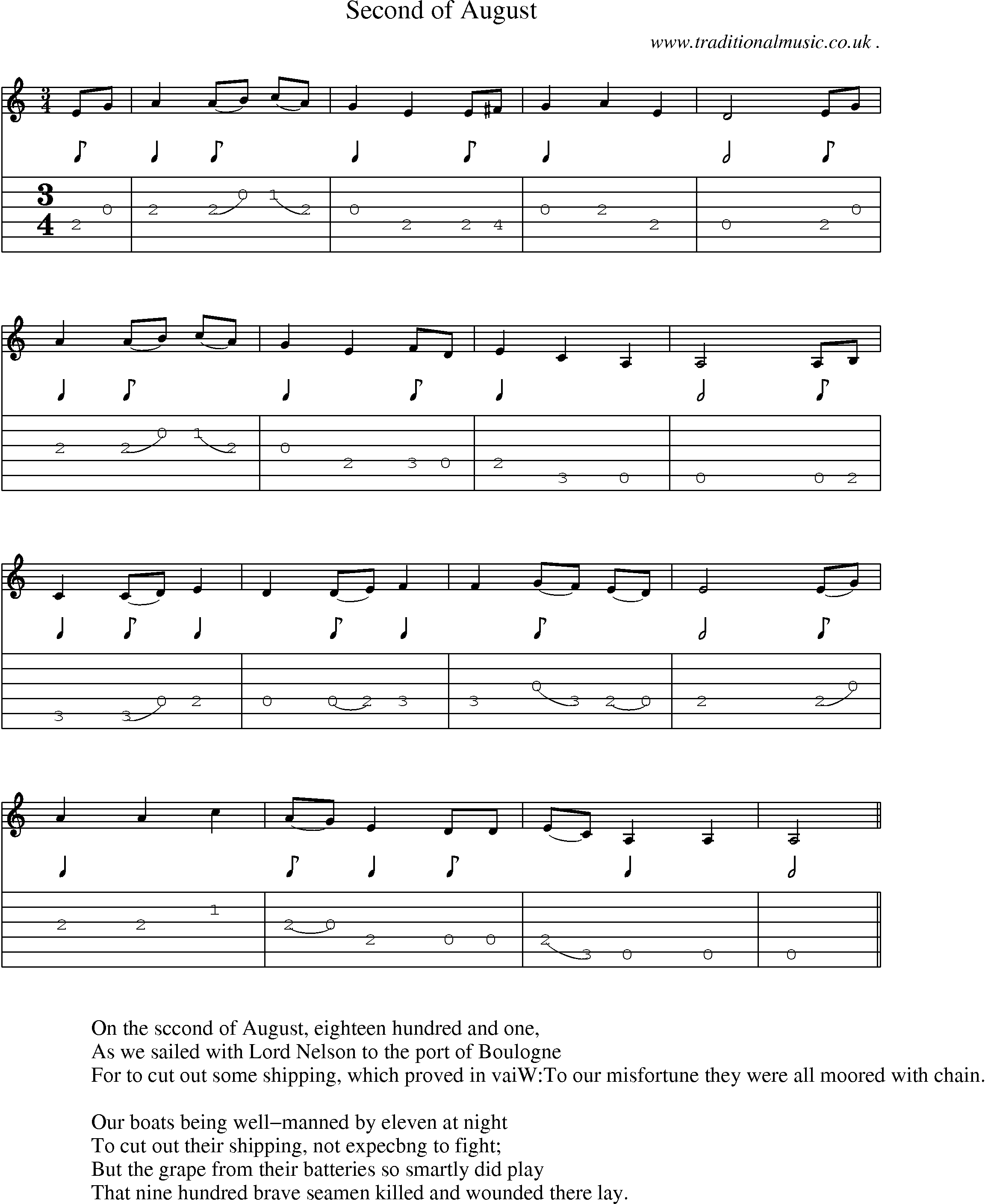 Sheet-Music and Guitar Tabs for Second Of August