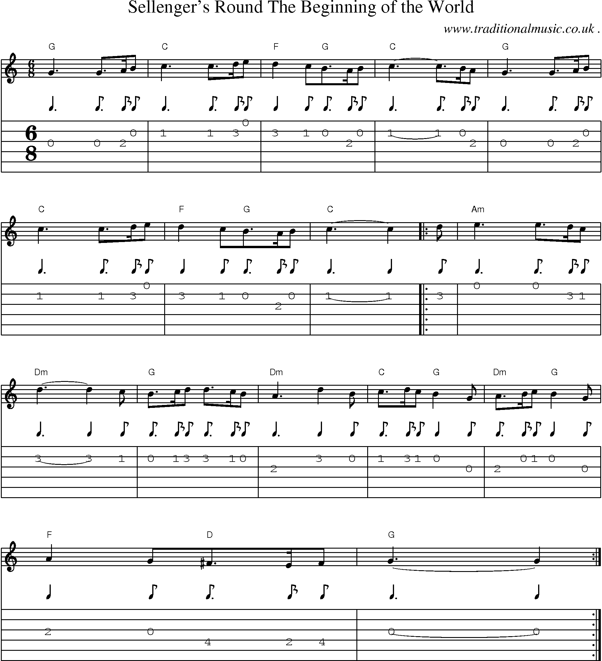 Sheet-Music and Guitar Tabs for Sellengers Round The Beginning Of The World