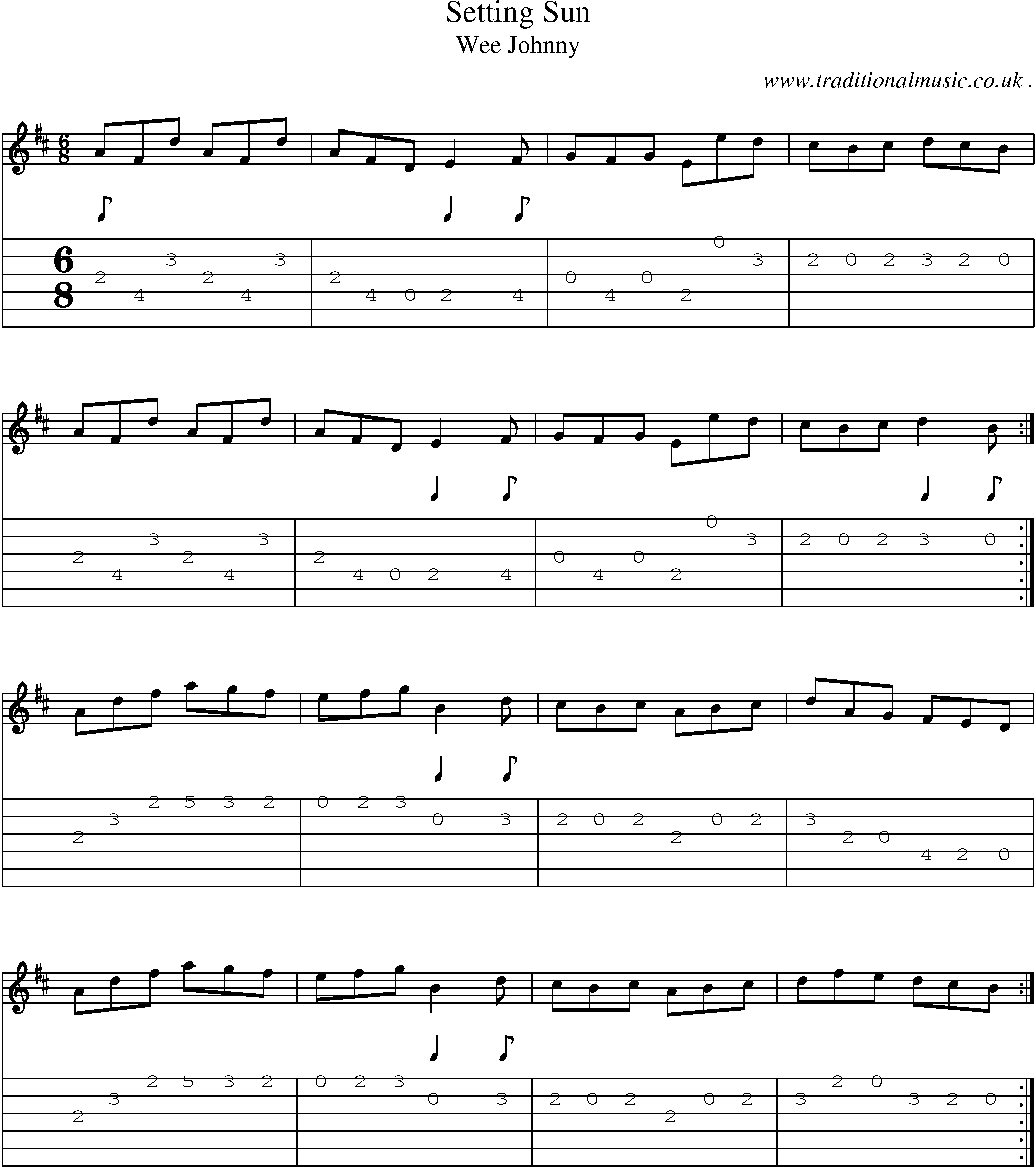 Sheet-Music and Guitar Tabs for Setting Sun