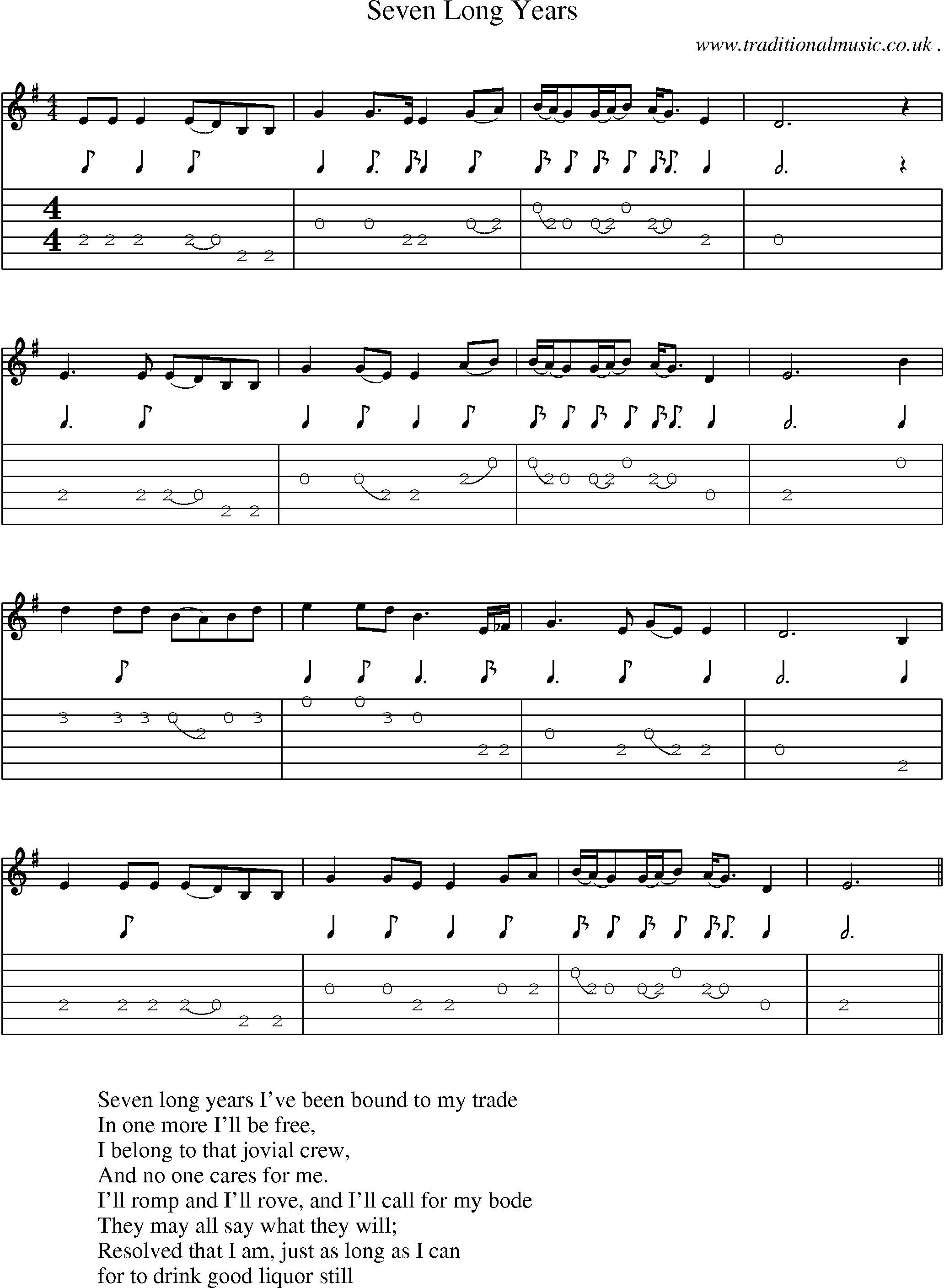 Sheet-Music and Guitar Tabs for Seven Long Years