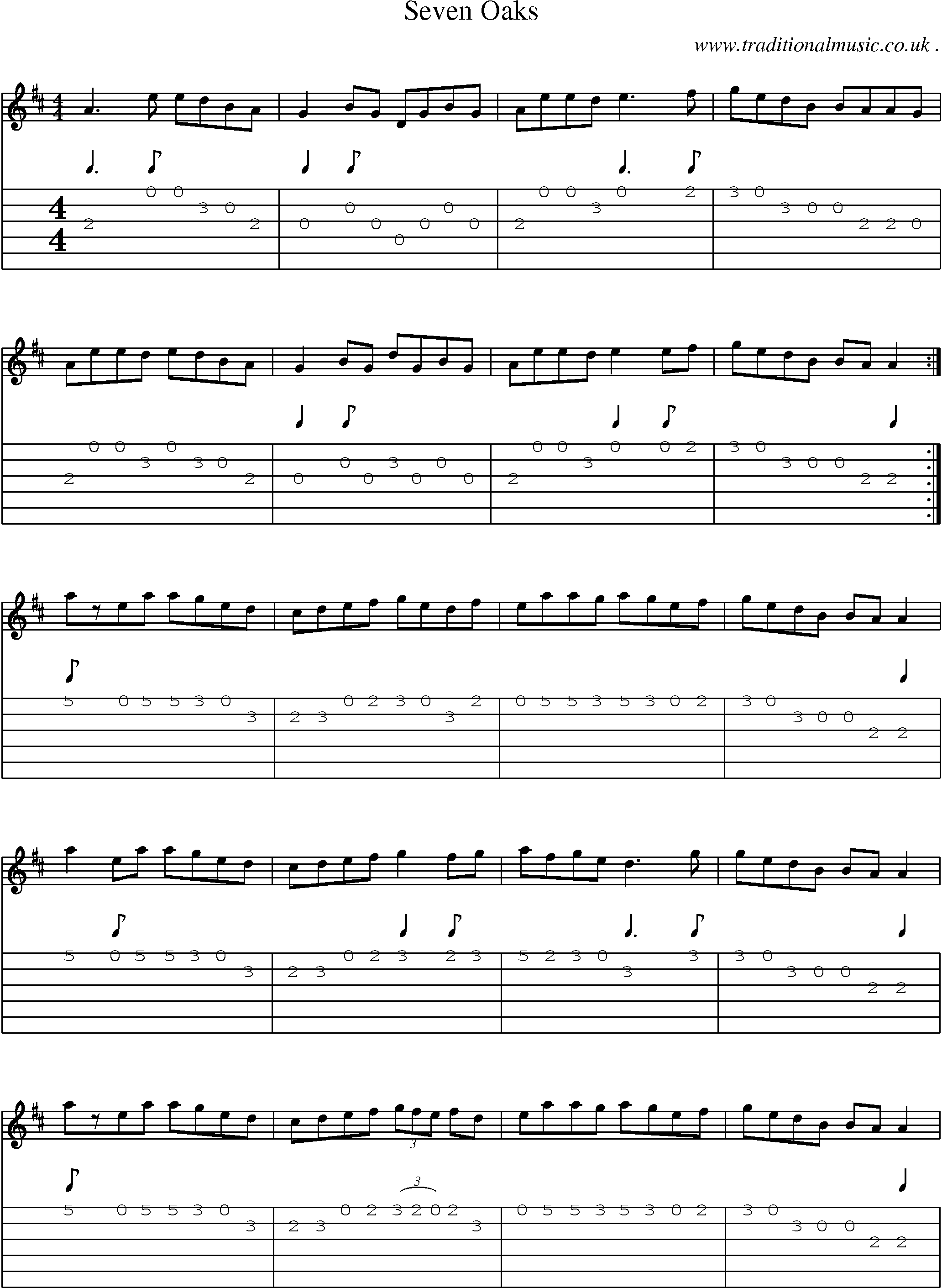 Sheet-Music and Guitar Tabs for Seven Oaks