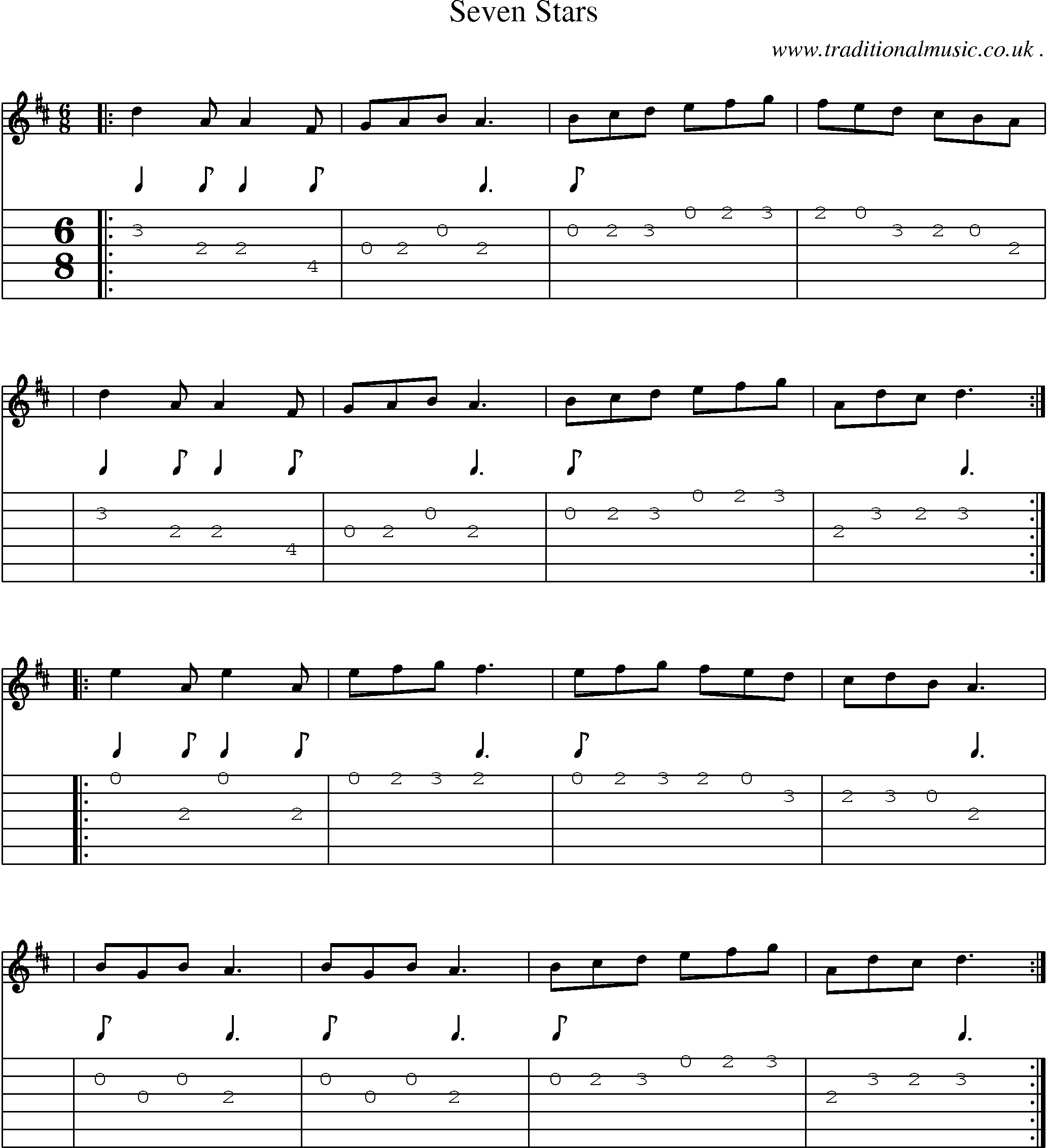 Sheet-Music and Guitar Tabs for Seven Stars