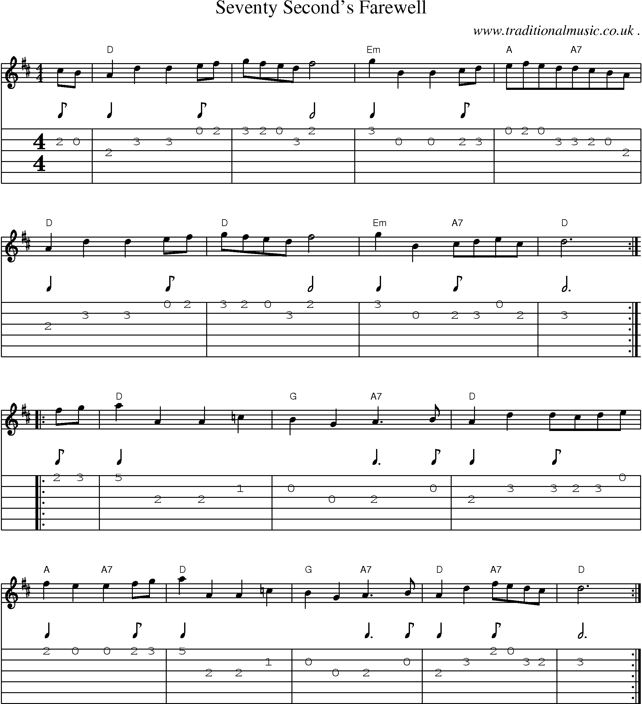 Sheet-Music and Guitar Tabs for Seventy Seconds Farewell