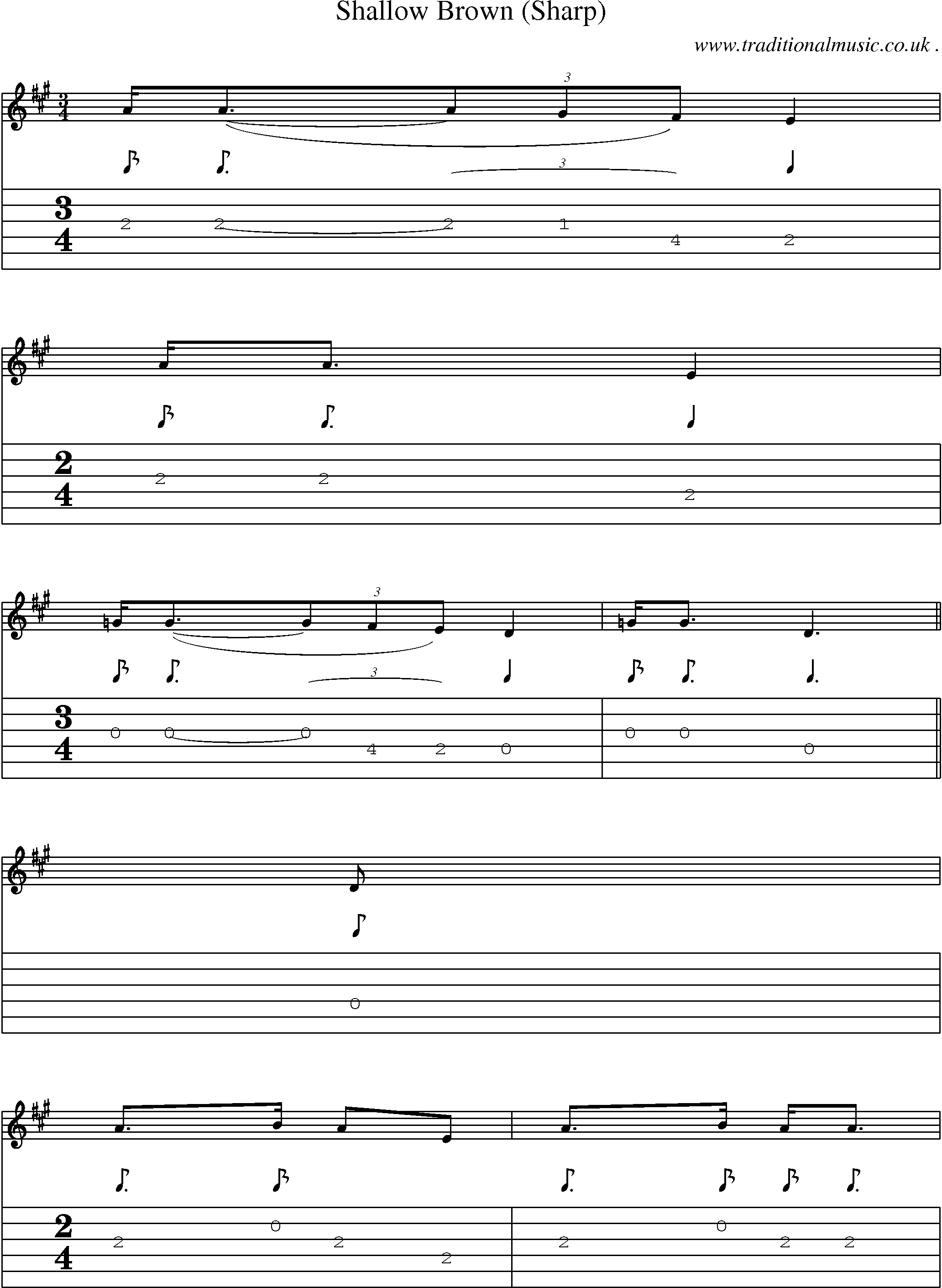 Sheet-Music and Guitar Tabs for Shallow Brown (sharp)