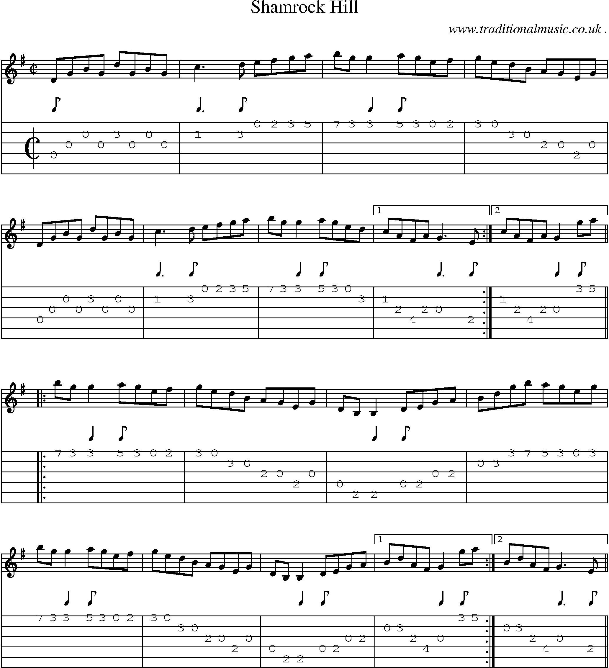 Sheet-Music and Guitar Tabs for Shamrock Hill