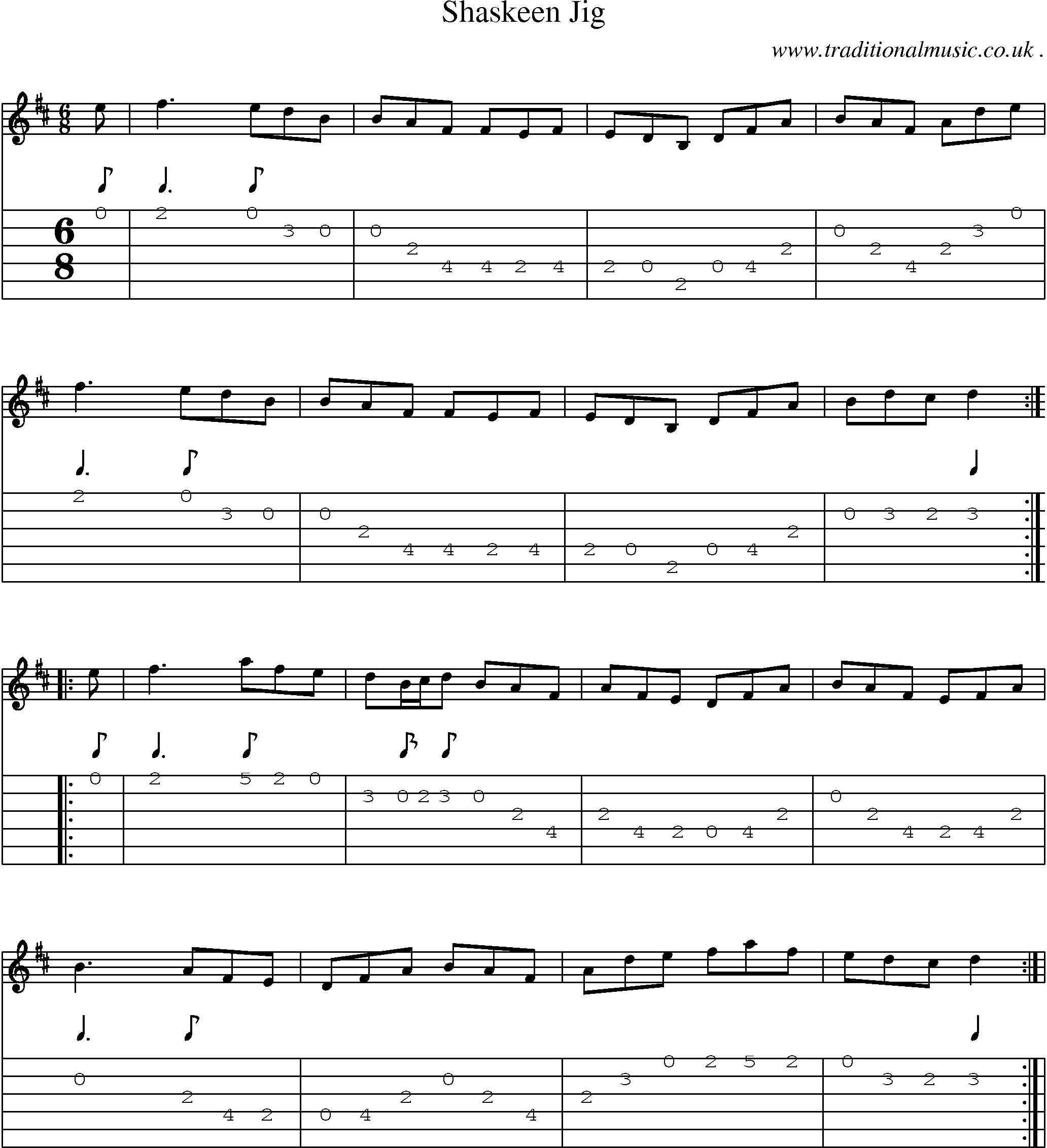 Sheet-Music and Guitar Tabs for Shaskeen Jig