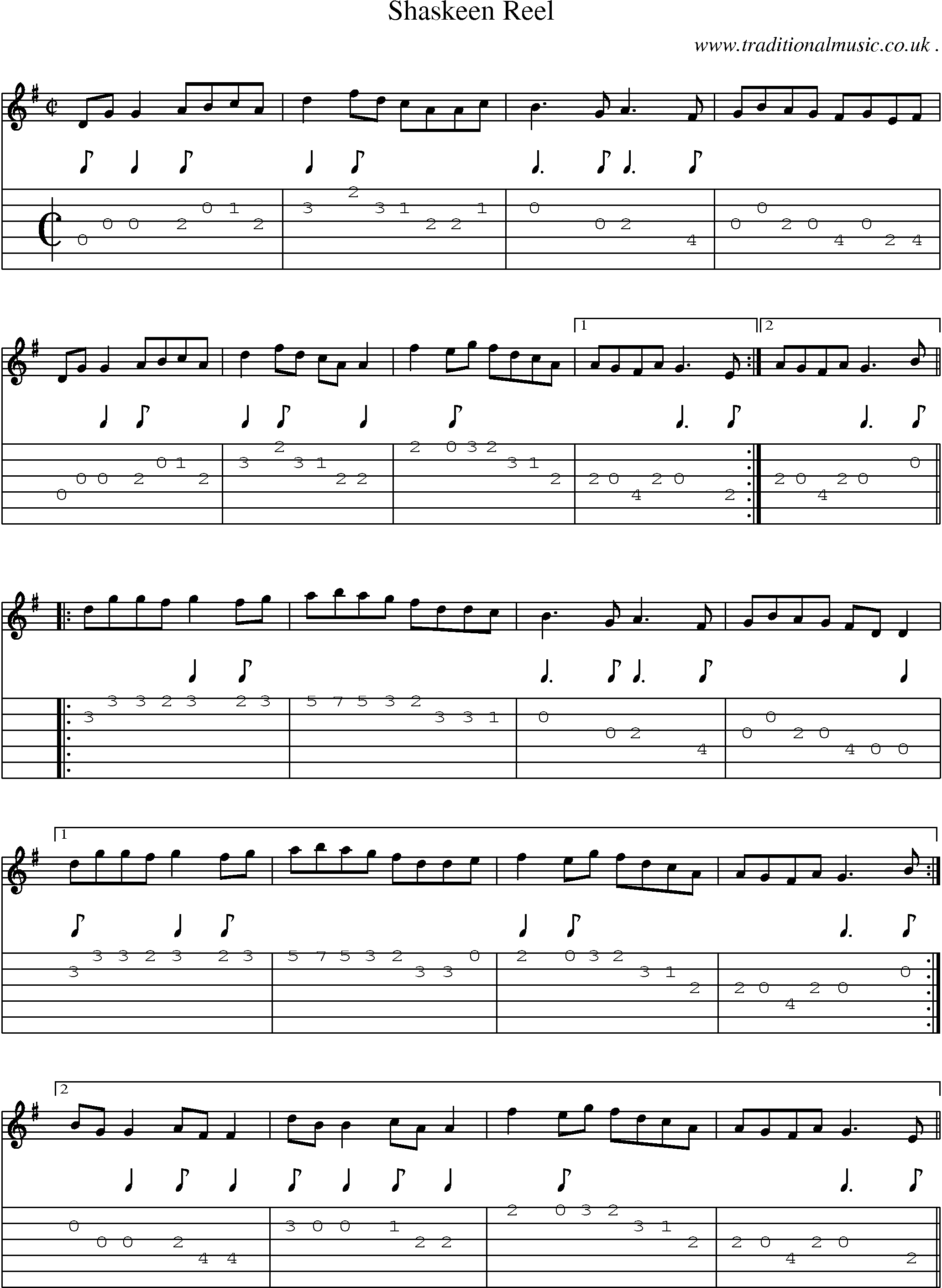 Sheet-Music and Guitar Tabs for Shaskeen Reel