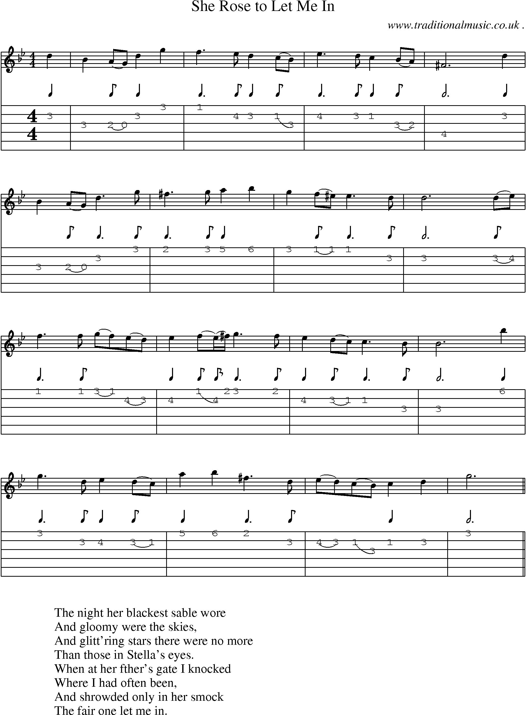 Sheet-Music and Guitar Tabs for She Rose To Let Me In