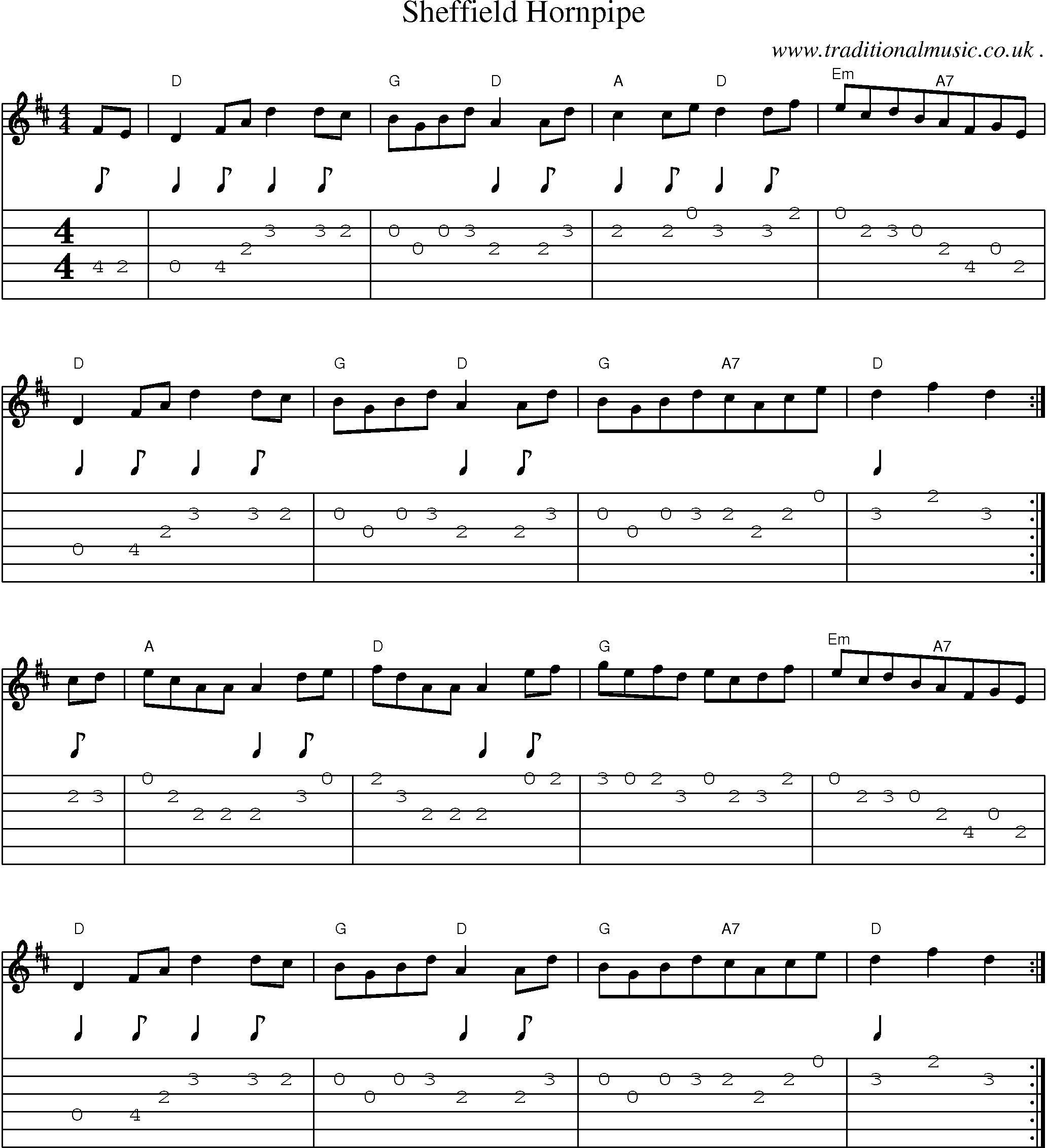 Sheet-Music and Guitar Tabs for Sheffield Hornpipe