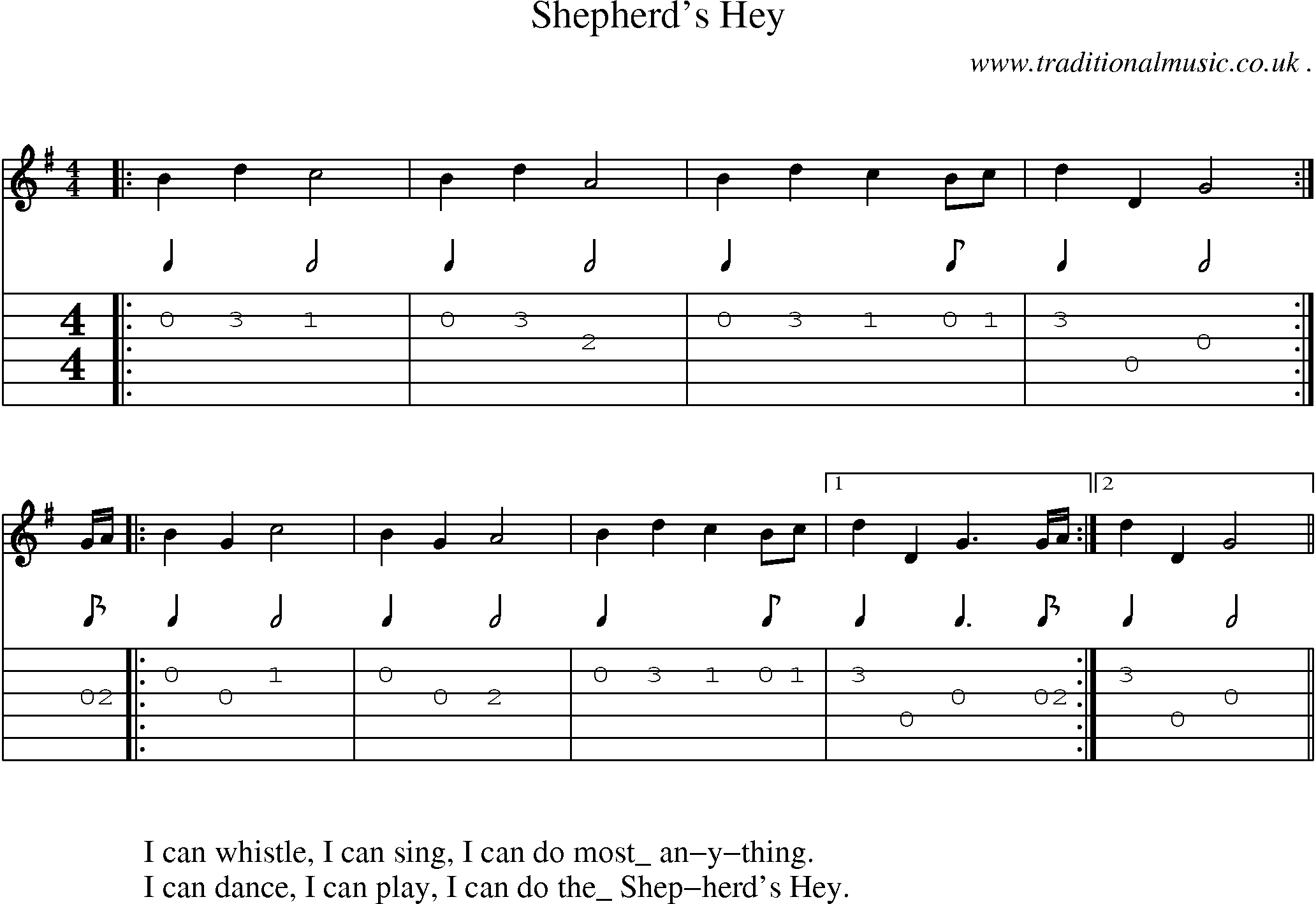 Sheet-Music and Guitar Tabs for Shepherds Hey