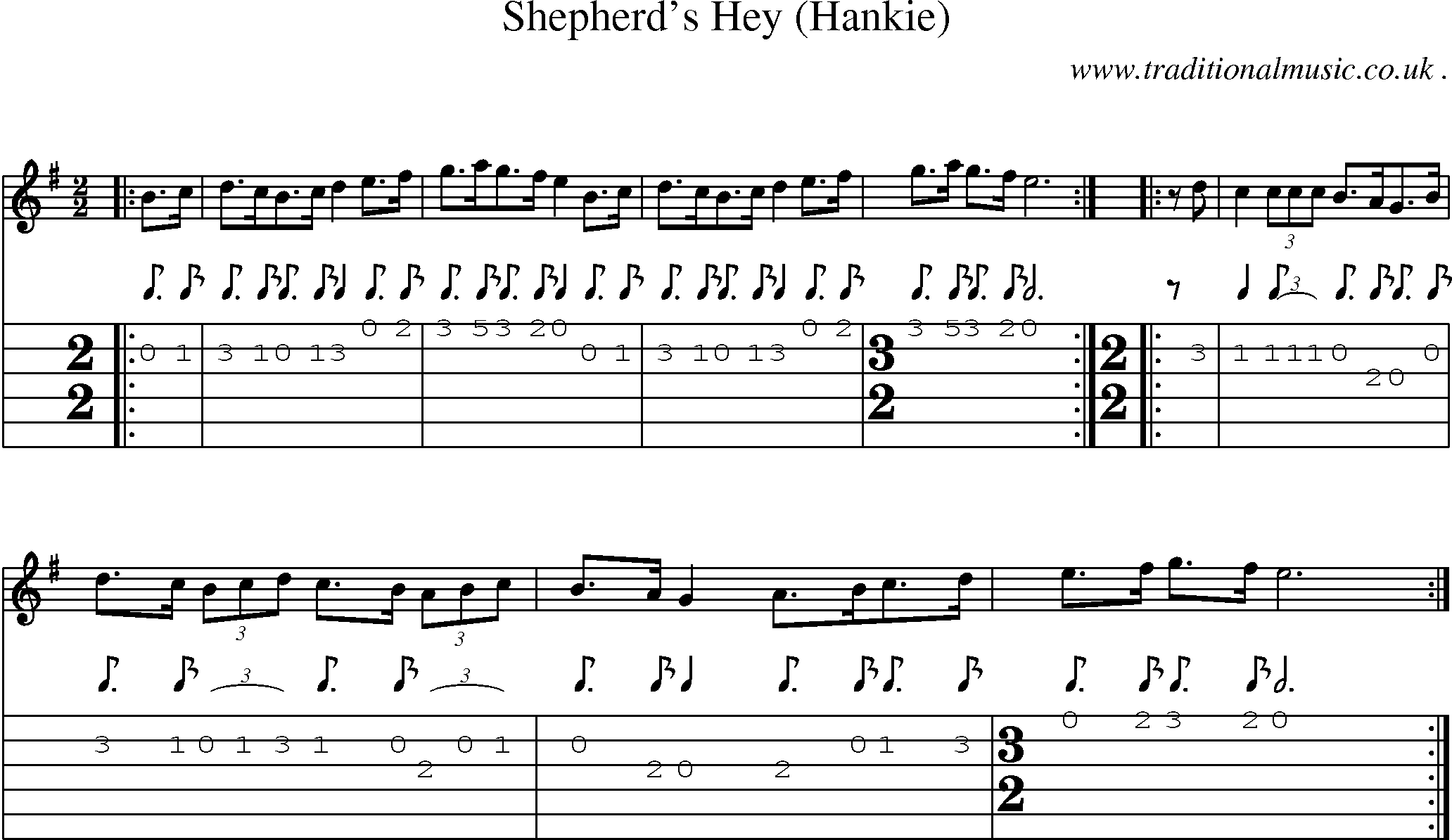 Sheet-Music and Guitar Tabs for Shepherds Hey (hankie)