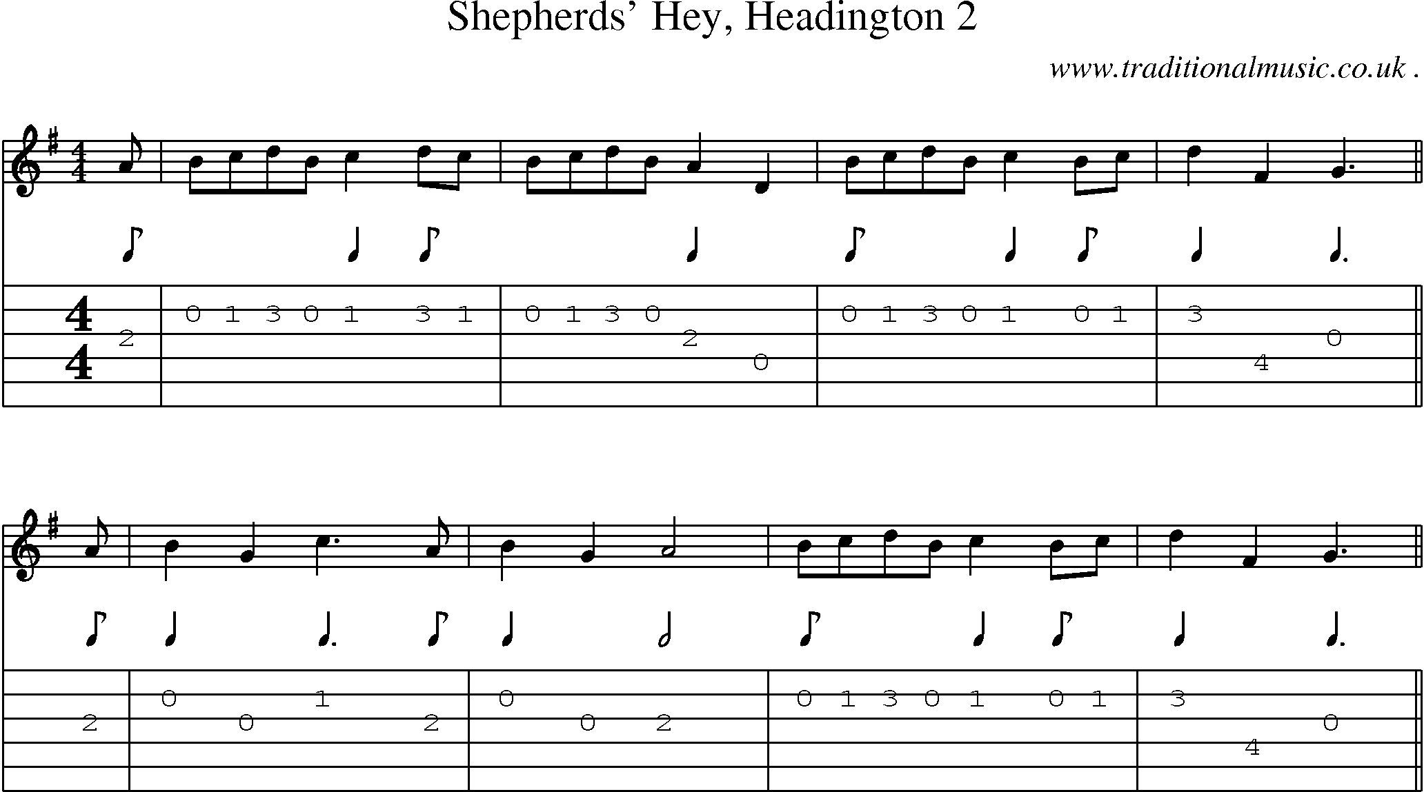 Sheet-Music and Guitar Tabs for Shepherds Hey Headington 2