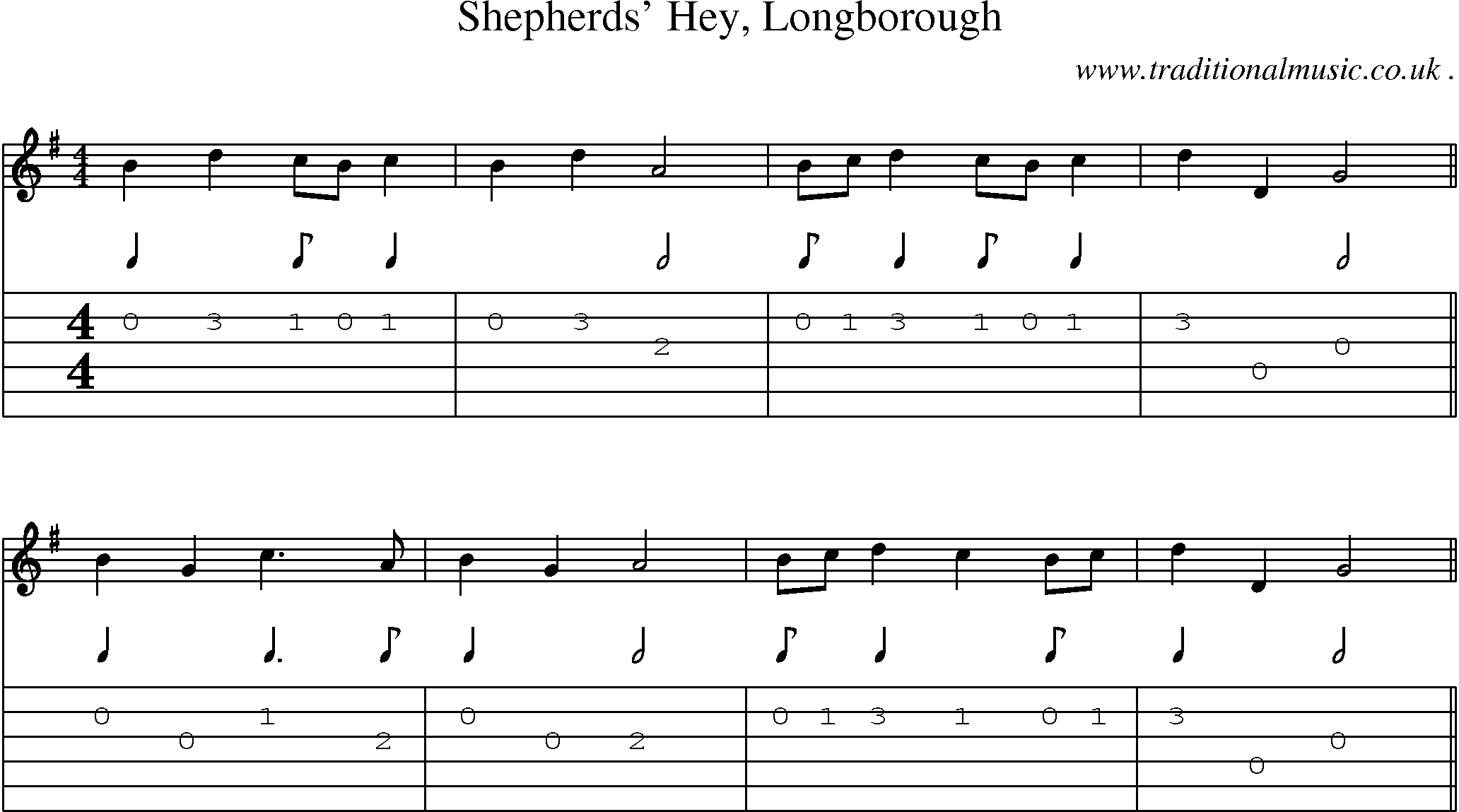 Sheet-Music and Guitar Tabs for Shepherds Hey Longborough
