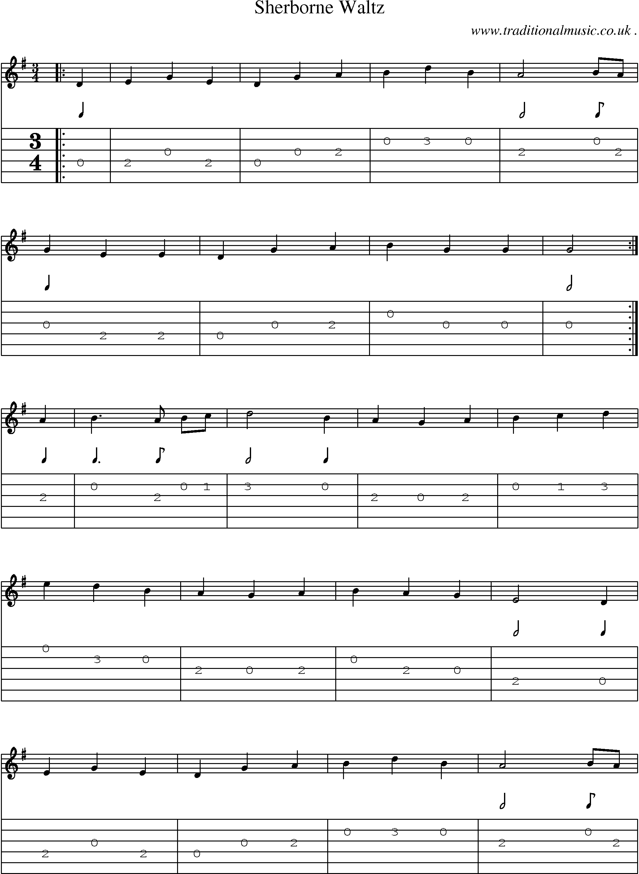 Sheet-Music and Guitar Tabs for Sherborne Waltz