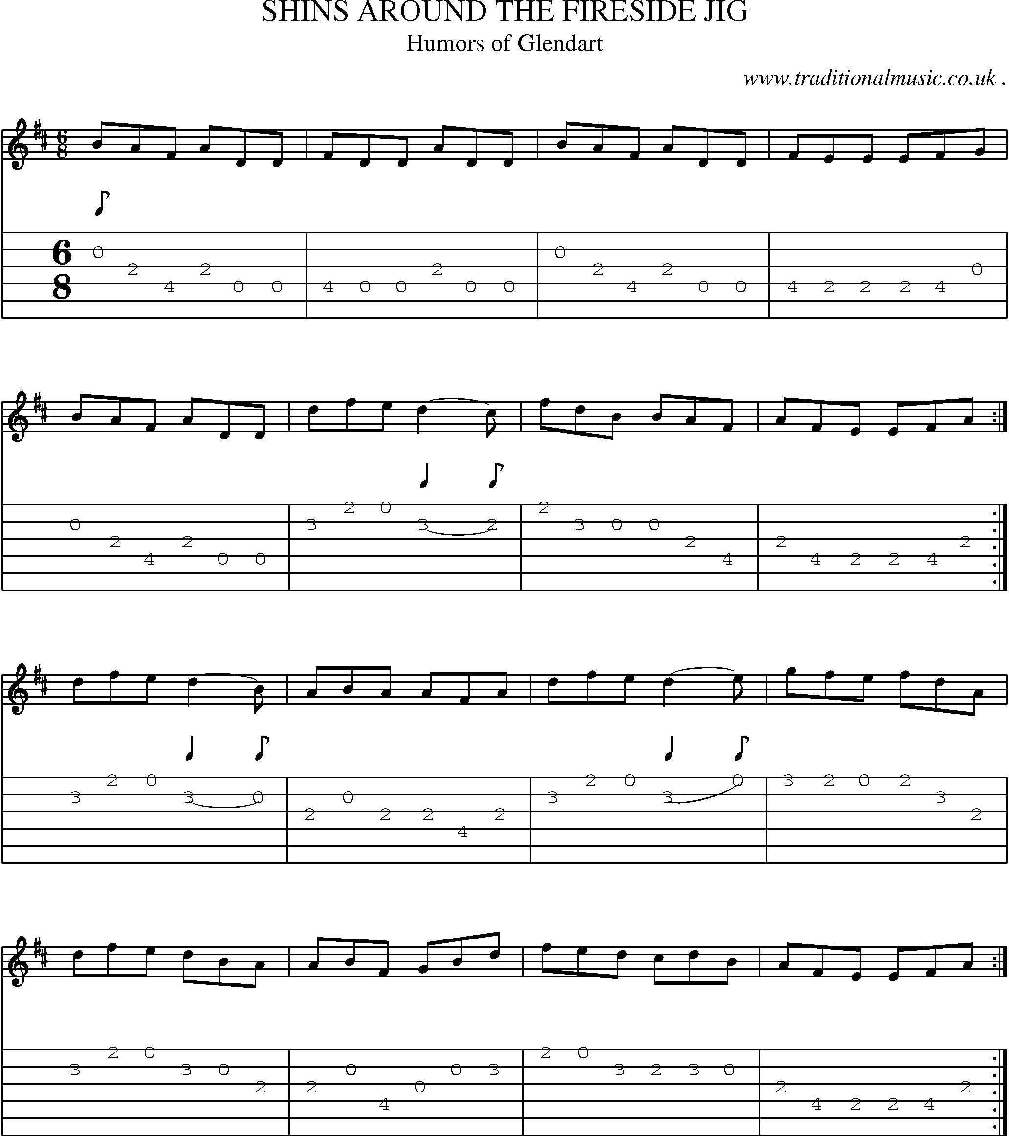 Sheet-Music and Guitar Tabs for Shins Around The Fireside Jig
