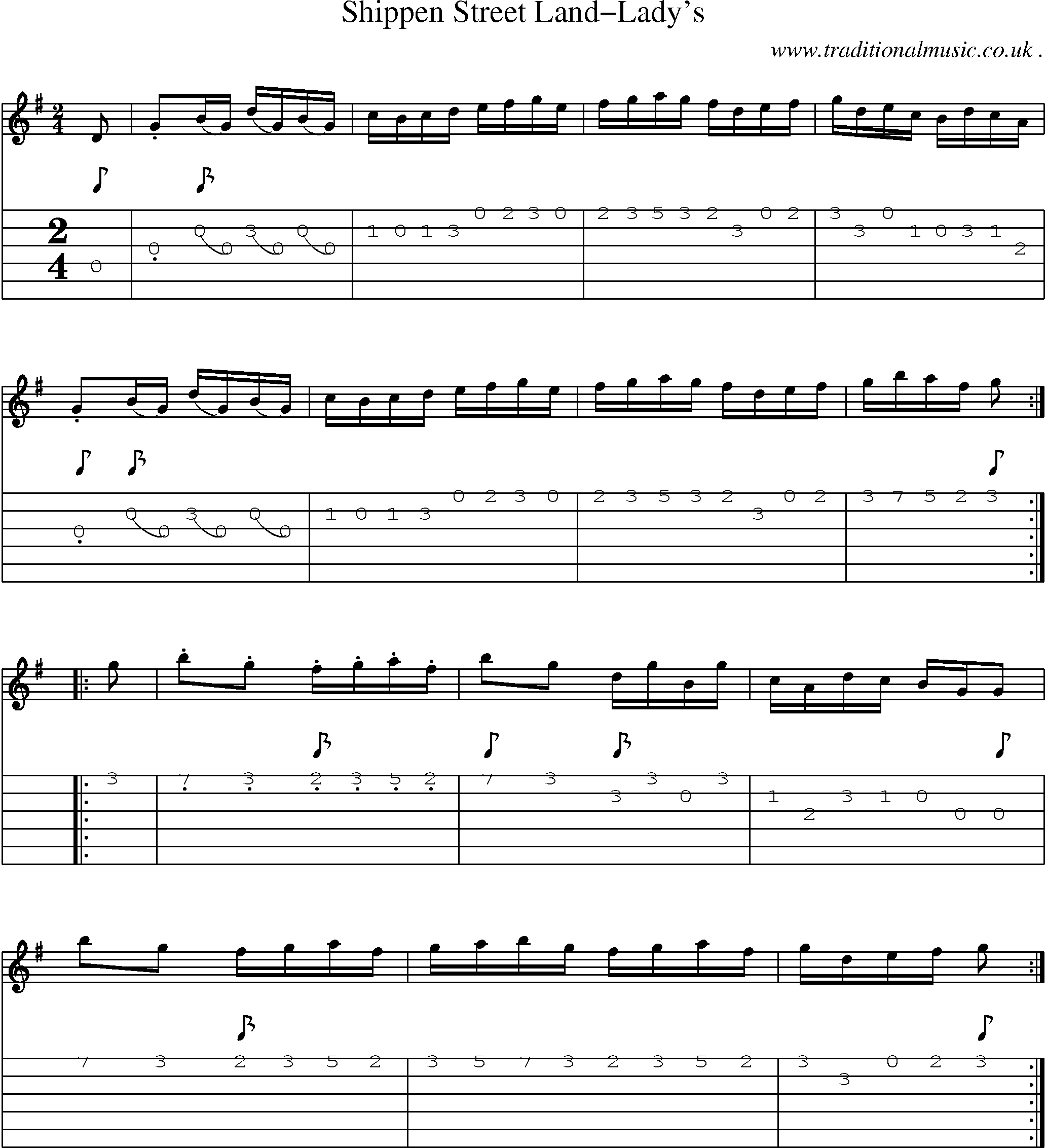 Sheet-Music and Guitar Tabs for Shippen Street Land-ladys