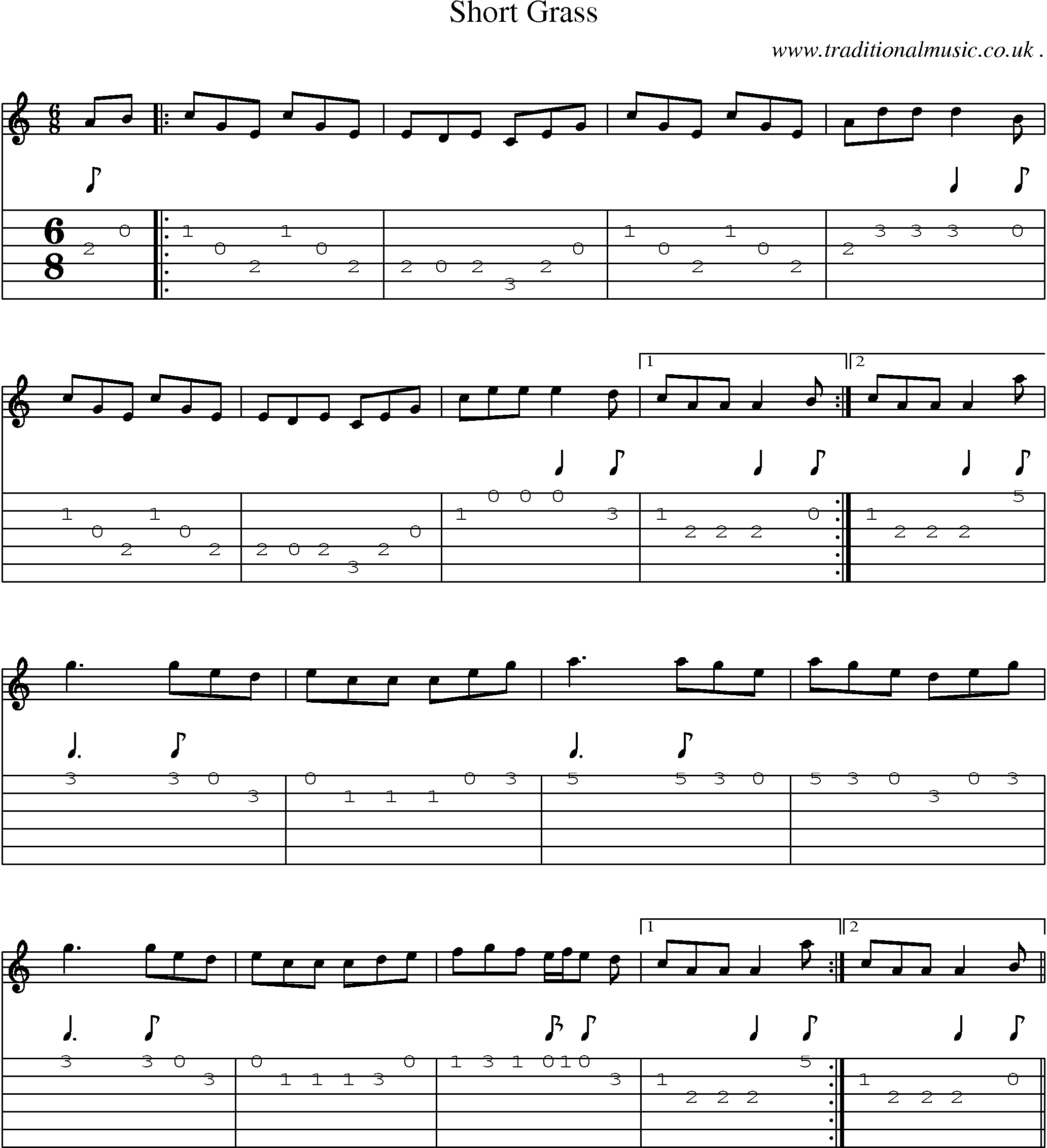 Sheet-Music and Guitar Tabs for Short Grass