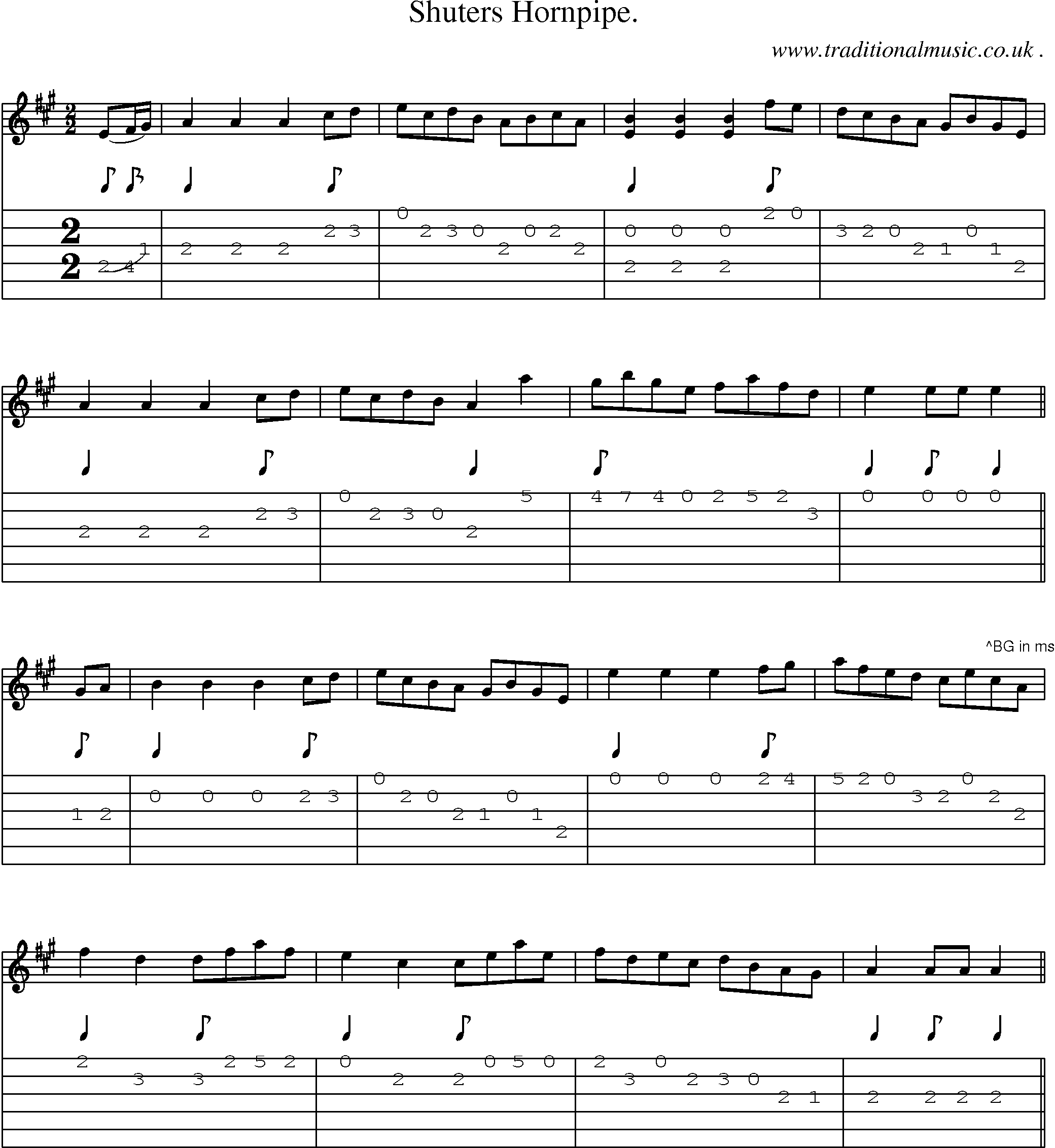 Sheet-Music and Guitar Tabs for Shuters Hornpipe