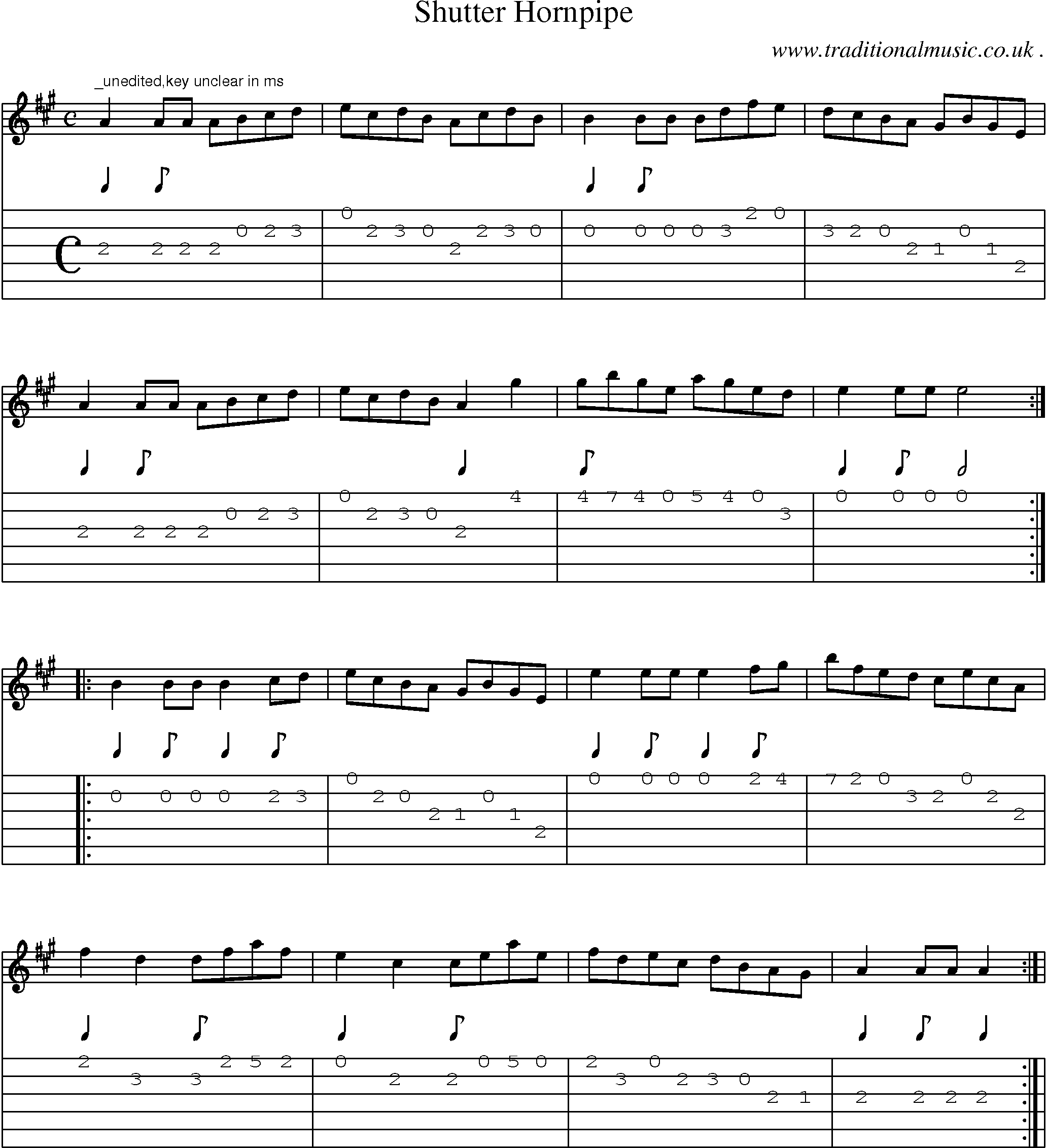 Sheet-Music and Guitar Tabs for Shutter Hornpipe