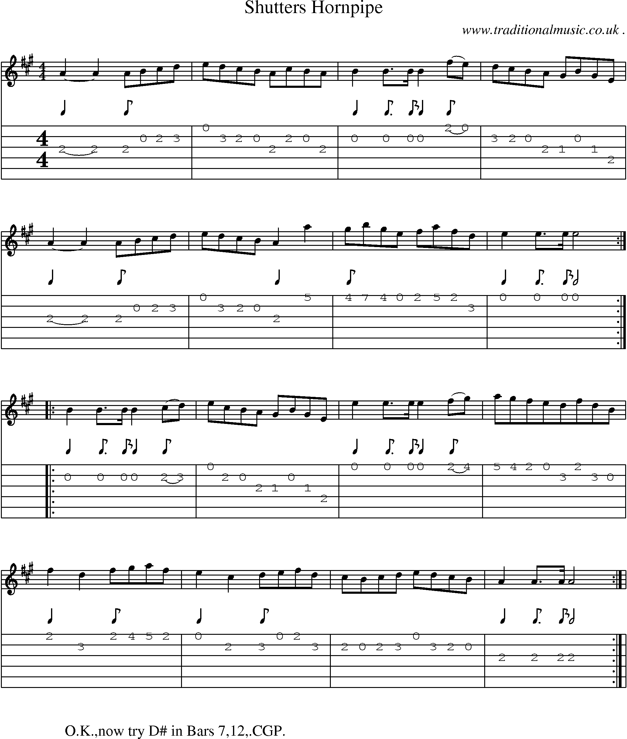 Sheet-Music and Guitar Tabs for Shutters Hornpipe
