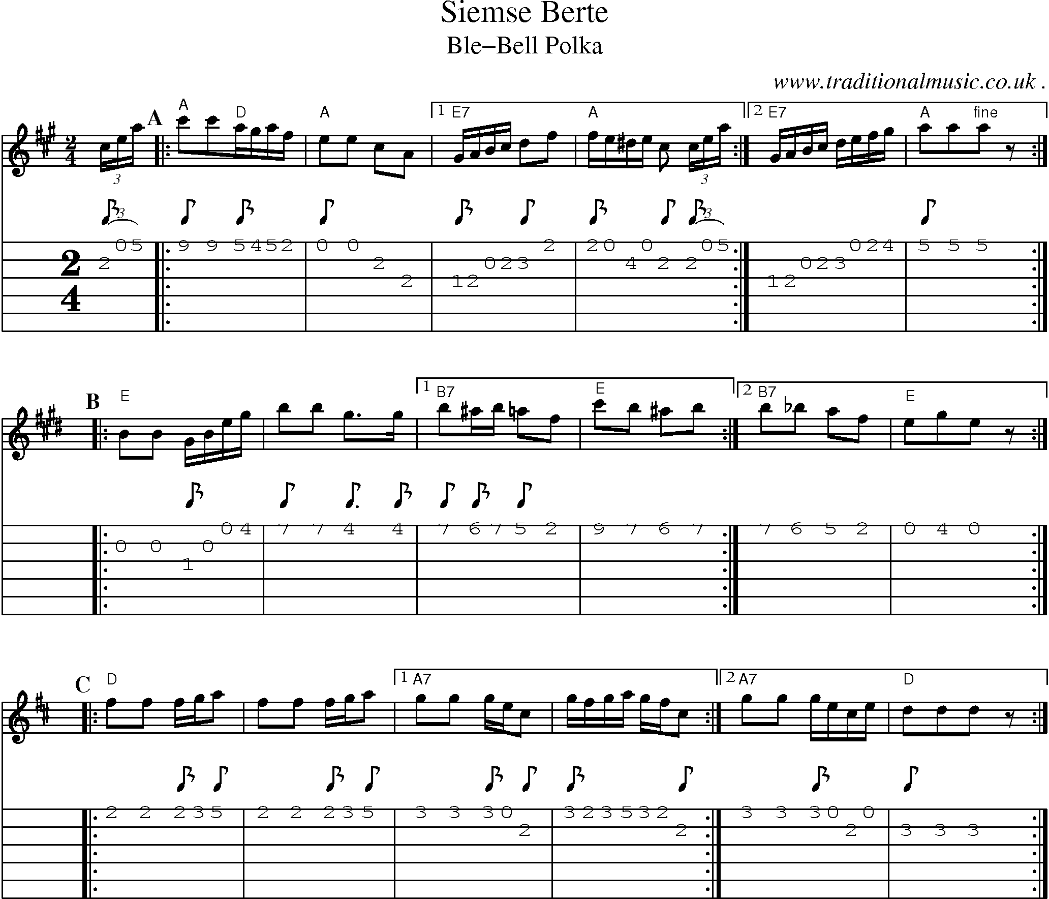 Sheet-Music and Guitar Tabs for Siemse Berte