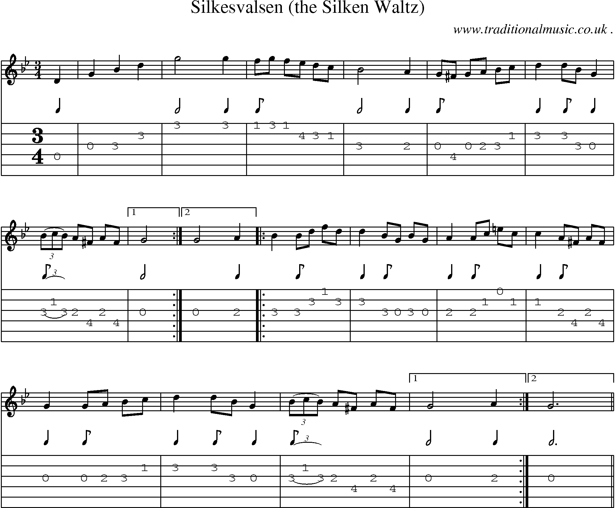 Sheet-Music and Guitar Tabs for Silkesvalsen (the Silken Waltz)
