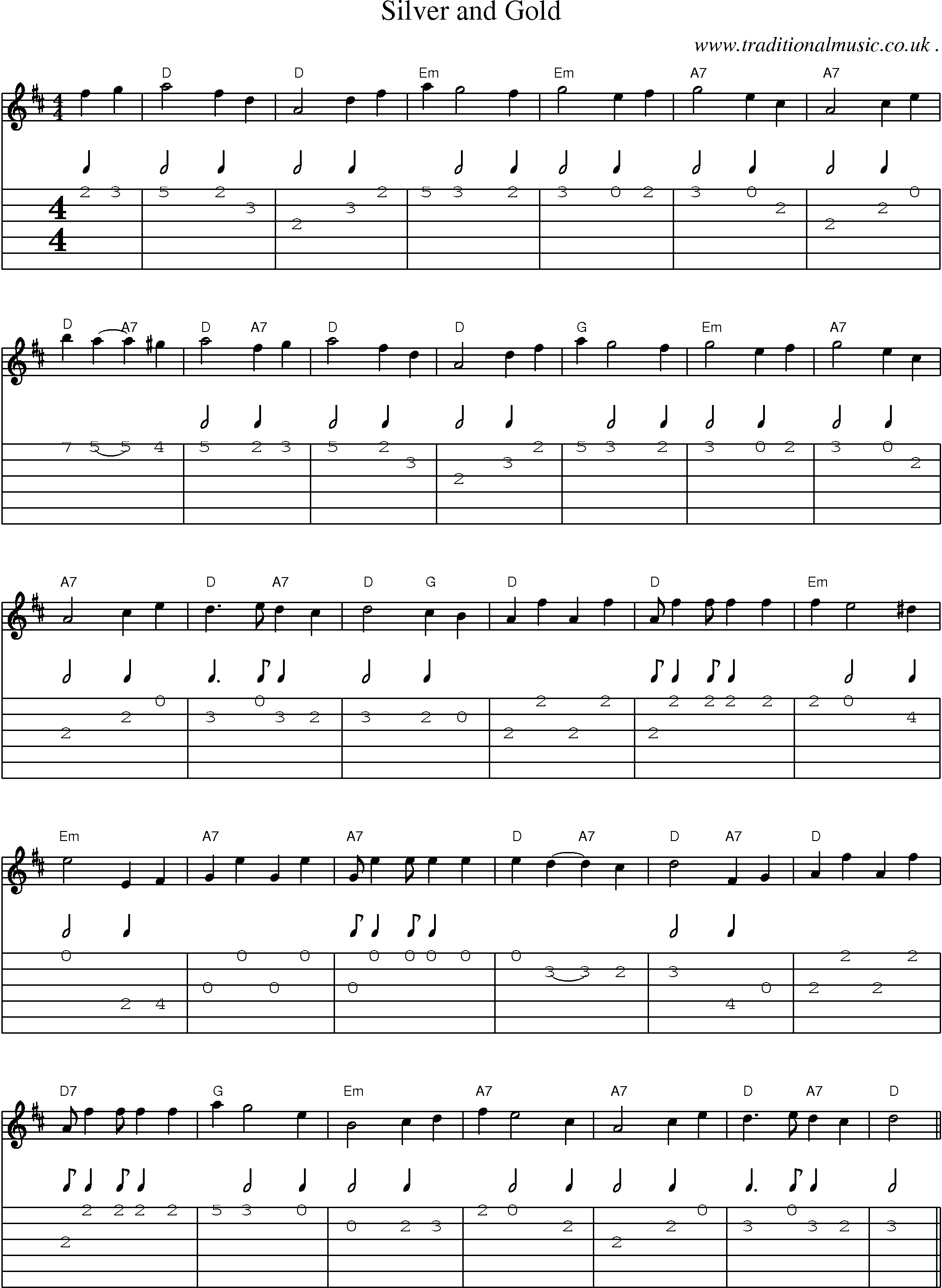 Sheet-Music and Guitar Tabs for Silver And Gold