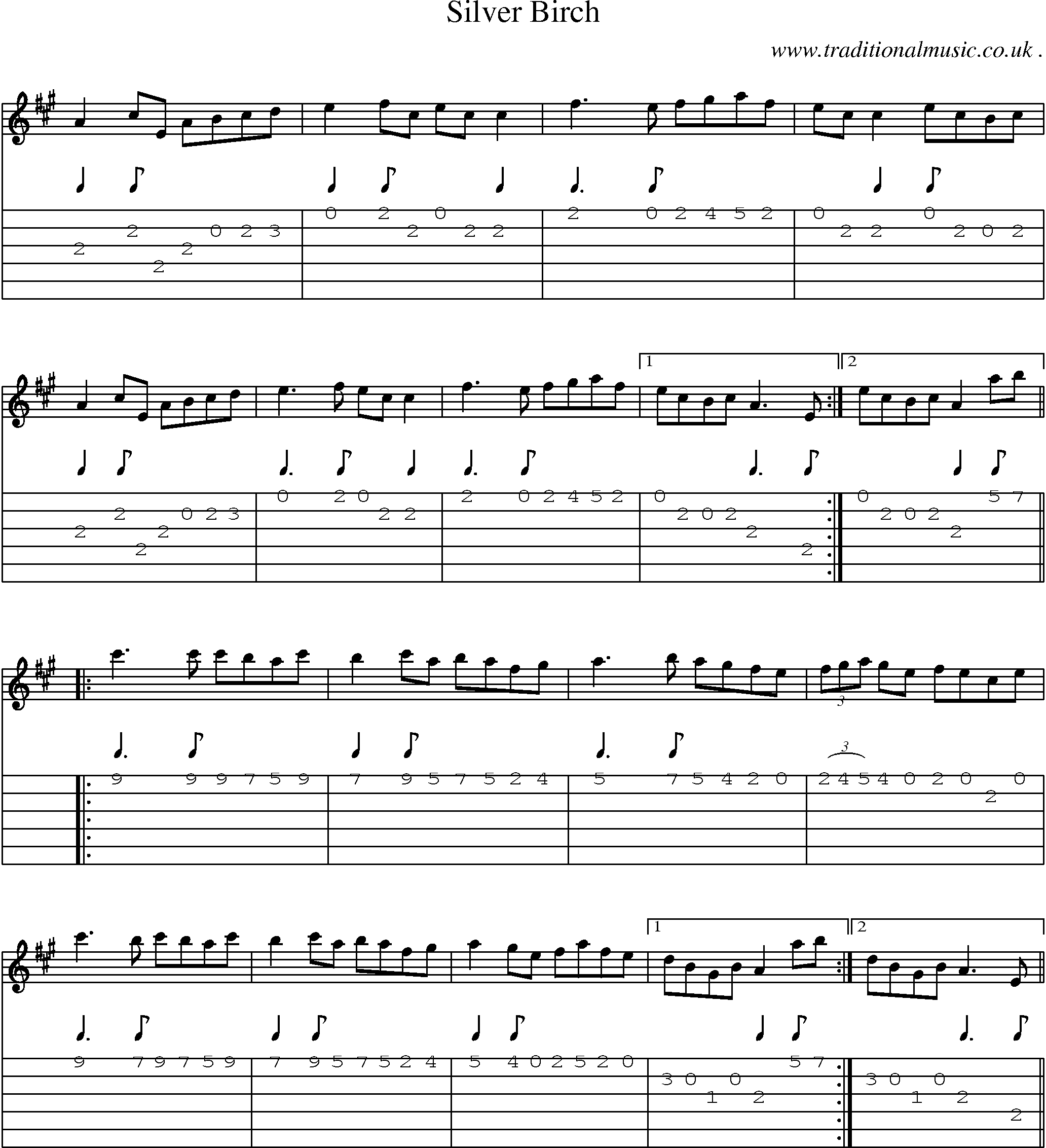 Sheet-Music and Guitar Tabs for Silver Birch