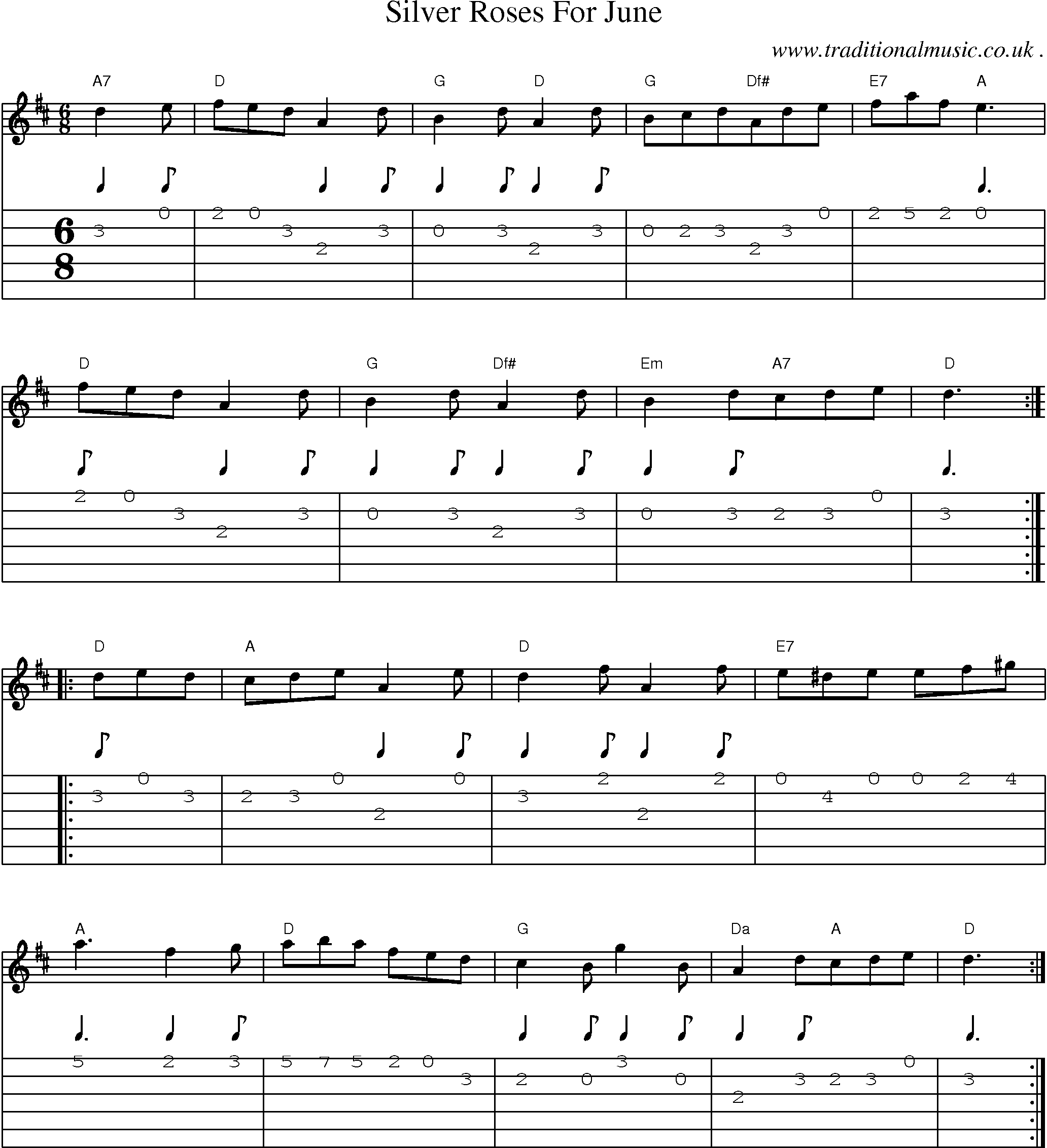 Sheet-Music and Guitar Tabs for Silver Roses For June