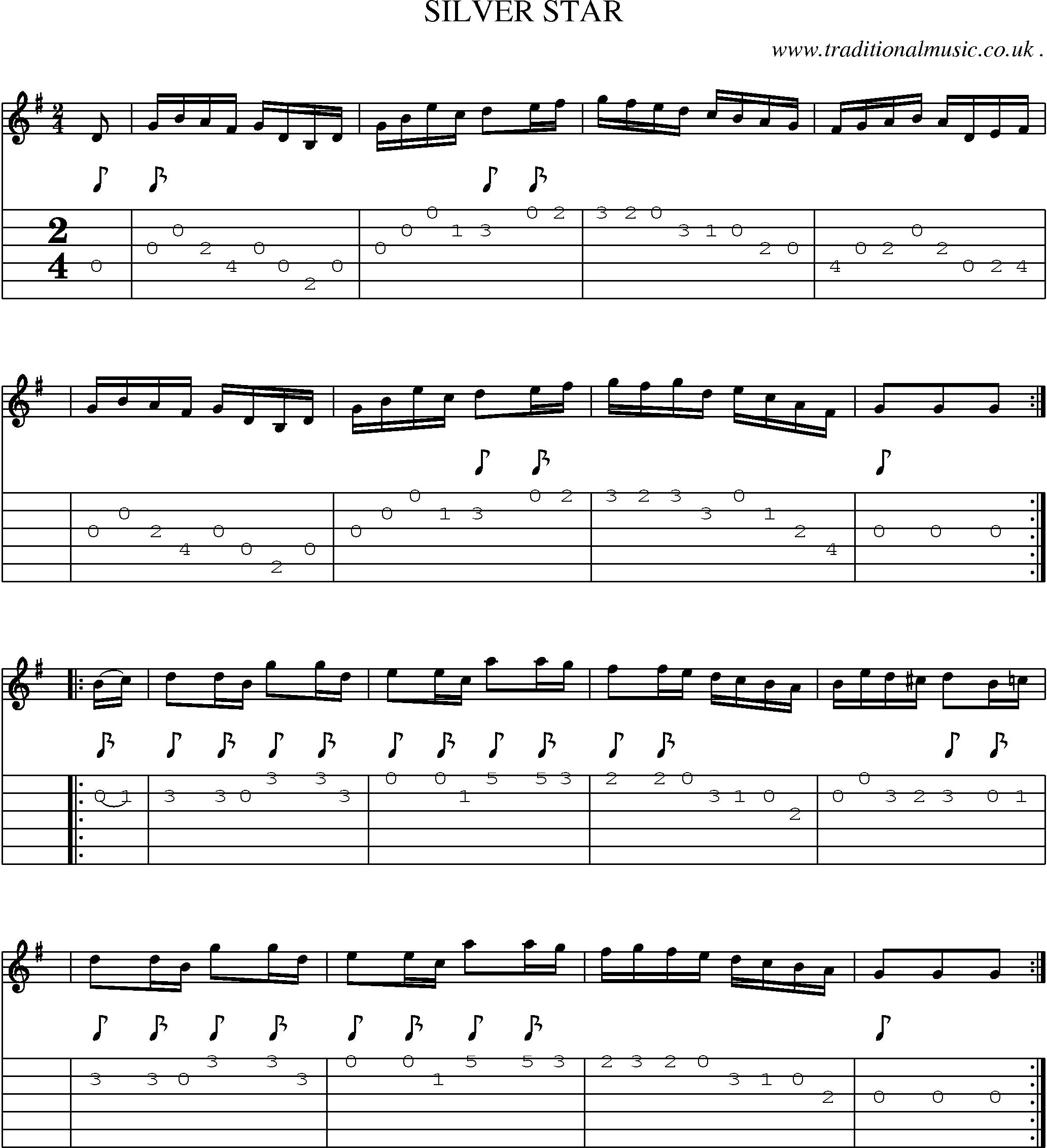 Sheet-Music and Guitar Tabs for Silver Star