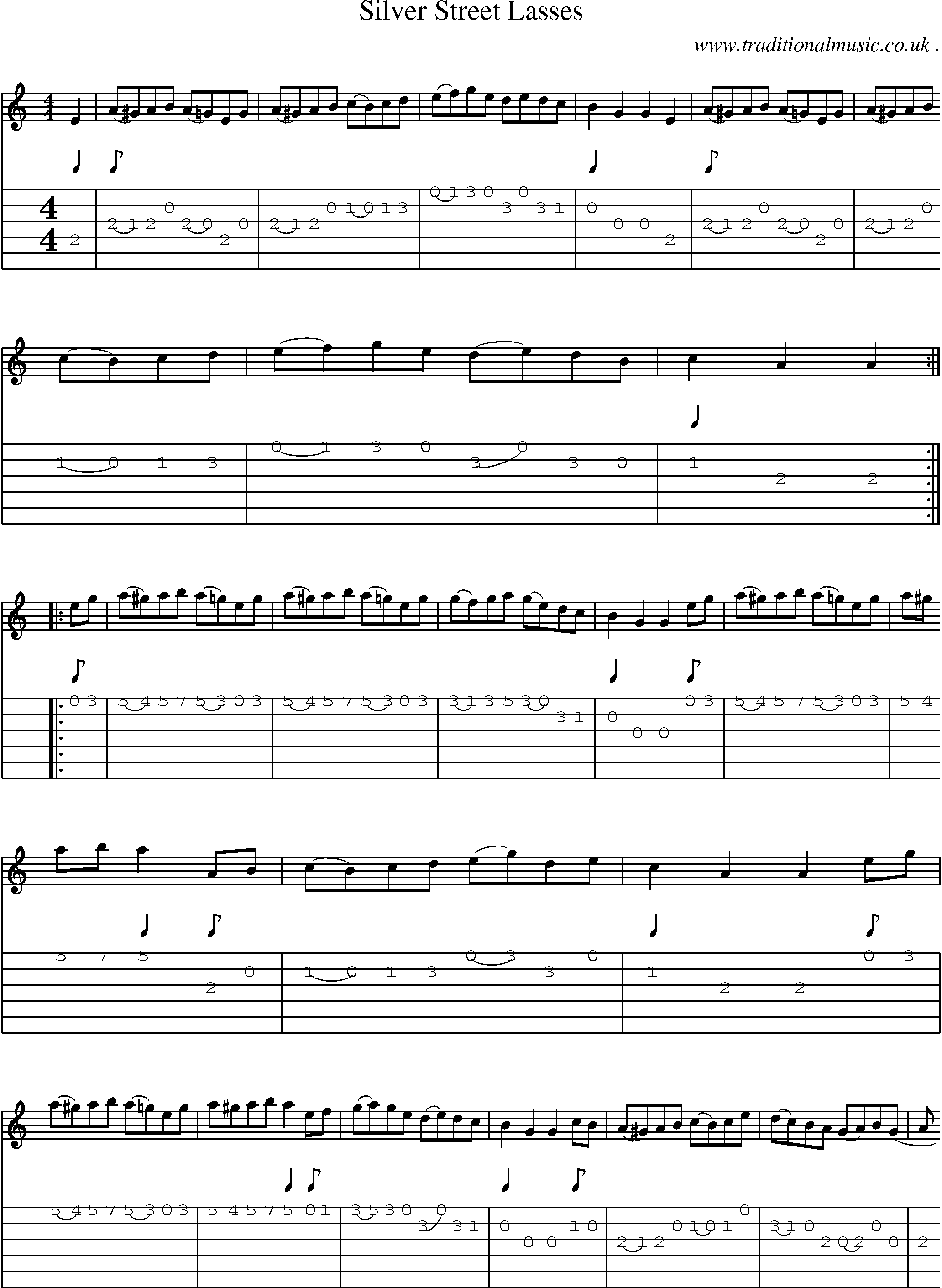 Sheet-Music and Guitar Tabs for Silver Street Lasses