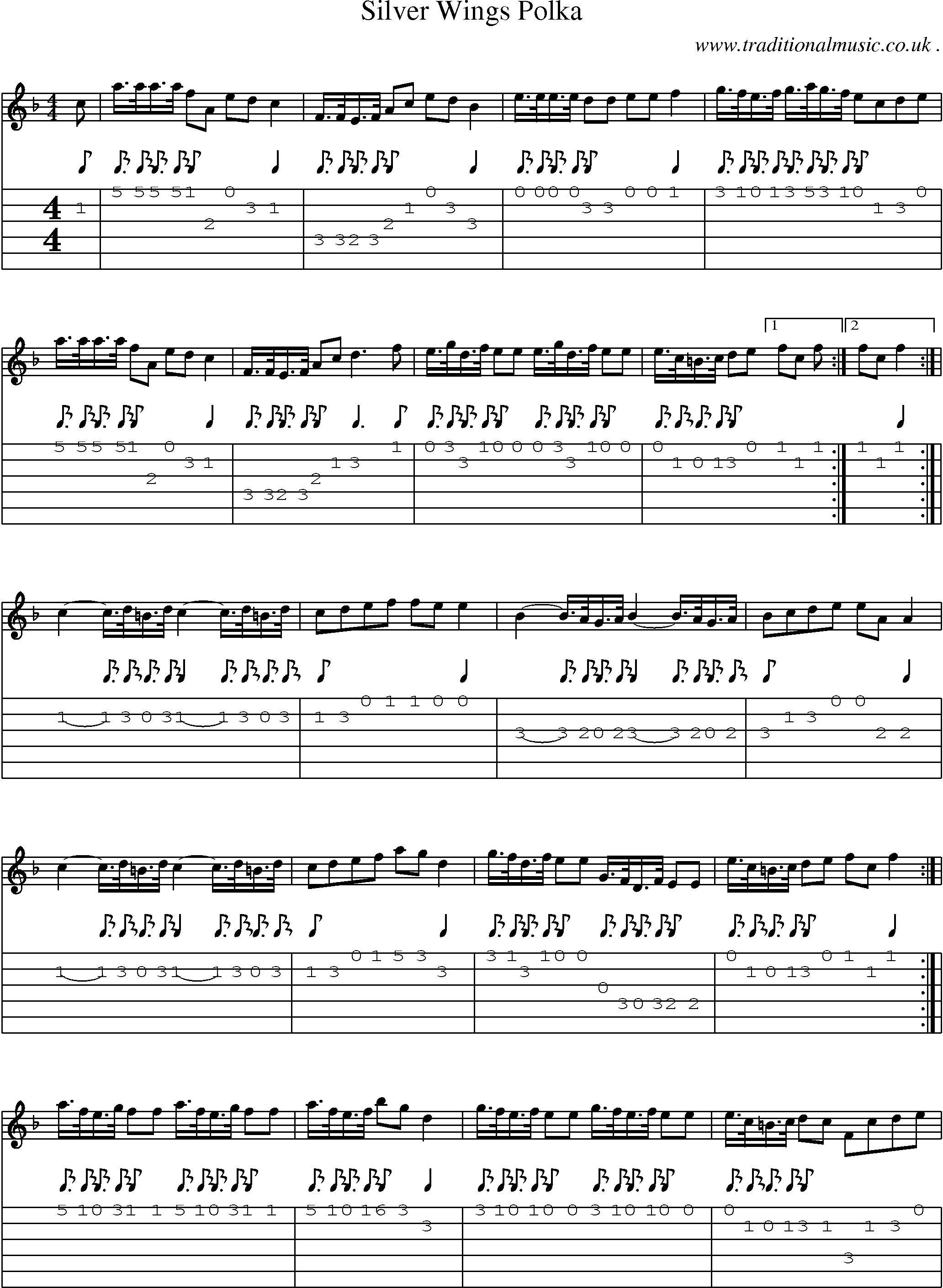 Sheet-Music and Guitar Tabs for Silver Wings Polka