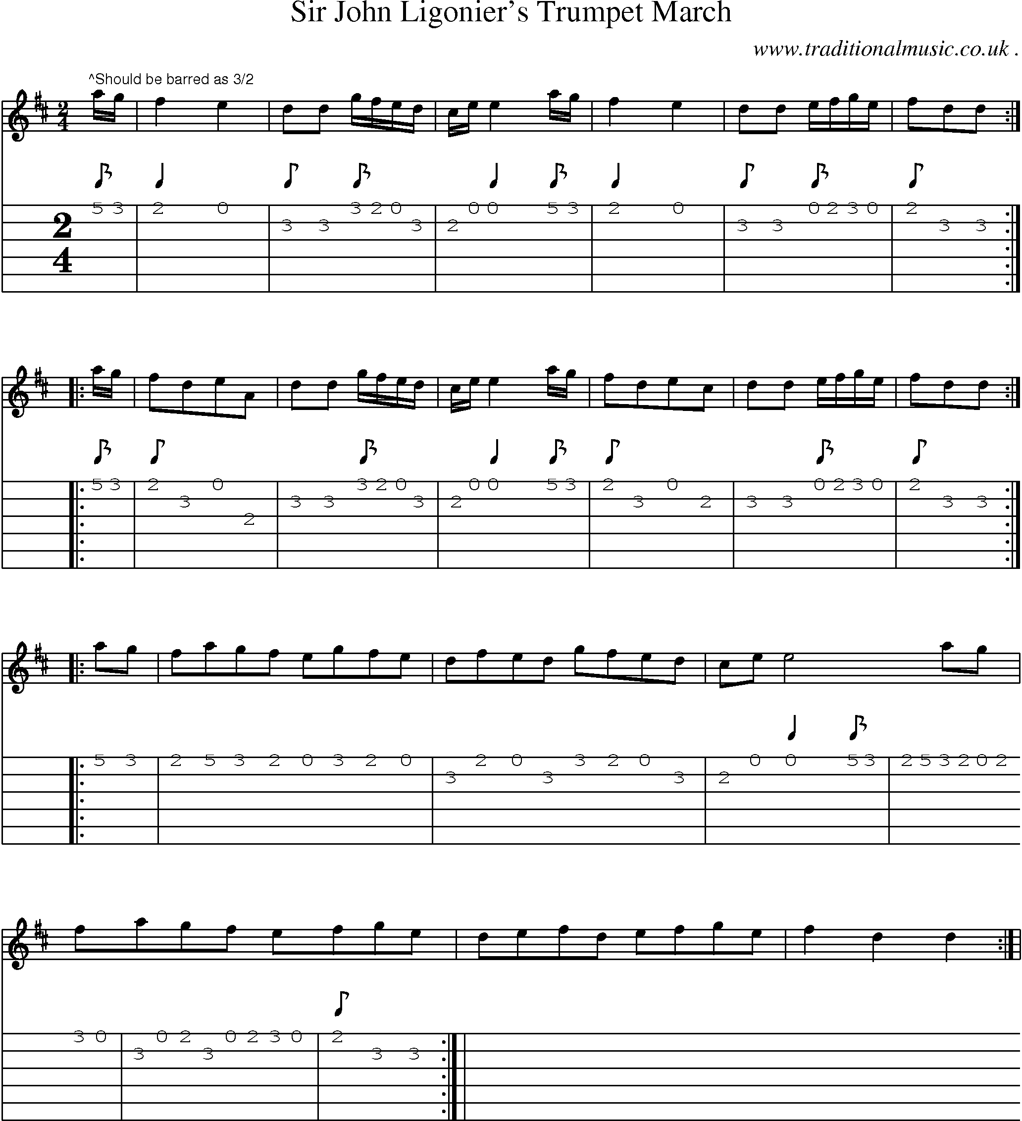 Sheet-Music and Guitar Tabs for Sir John Ligoniers Trumpet March