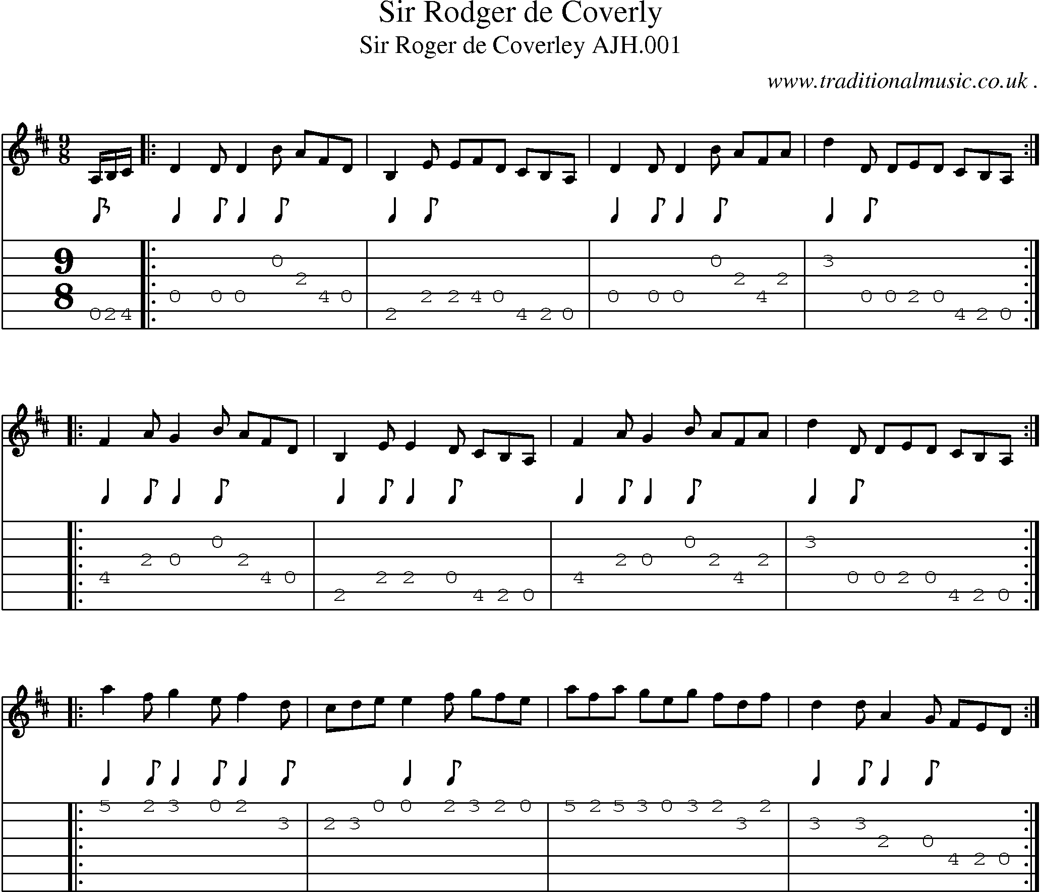 Sheet-Music and Guitar Tabs for Sir Rodger De Coverly