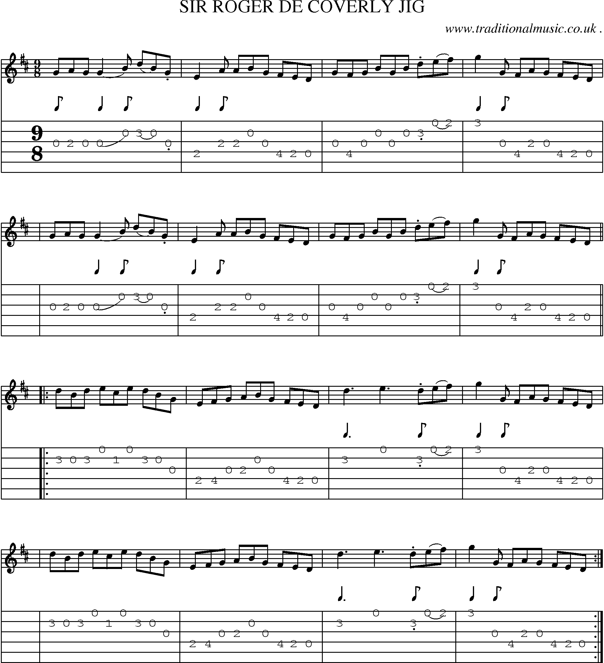 Sheet-Music and Guitar Tabs for Sir Roger De Coverly Jig