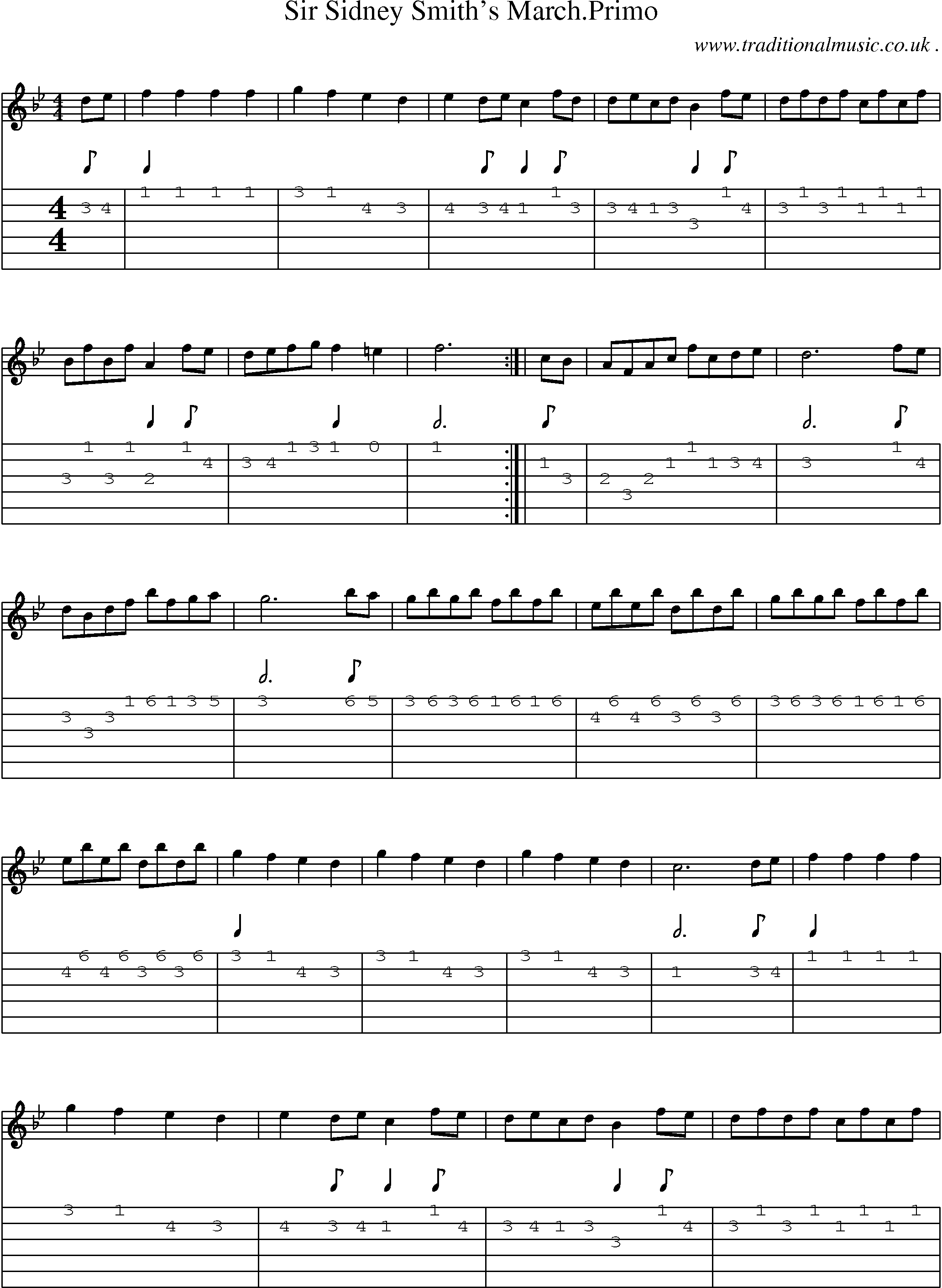 Sheet-Music and Guitar Tabs for Sir Sidney Smiths Marchprimo