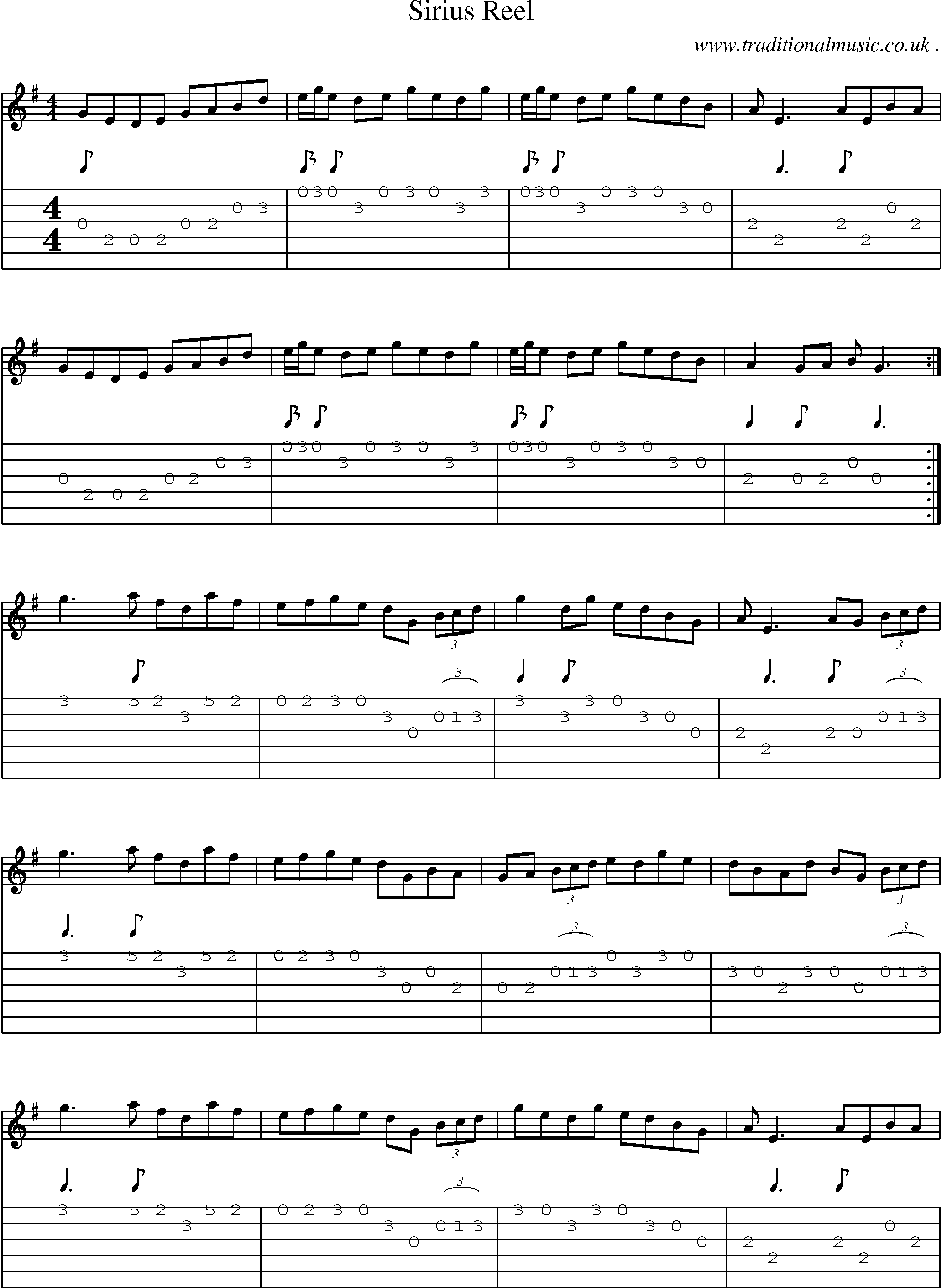 Sheet-Music and Guitar Tabs for Sirius Reel