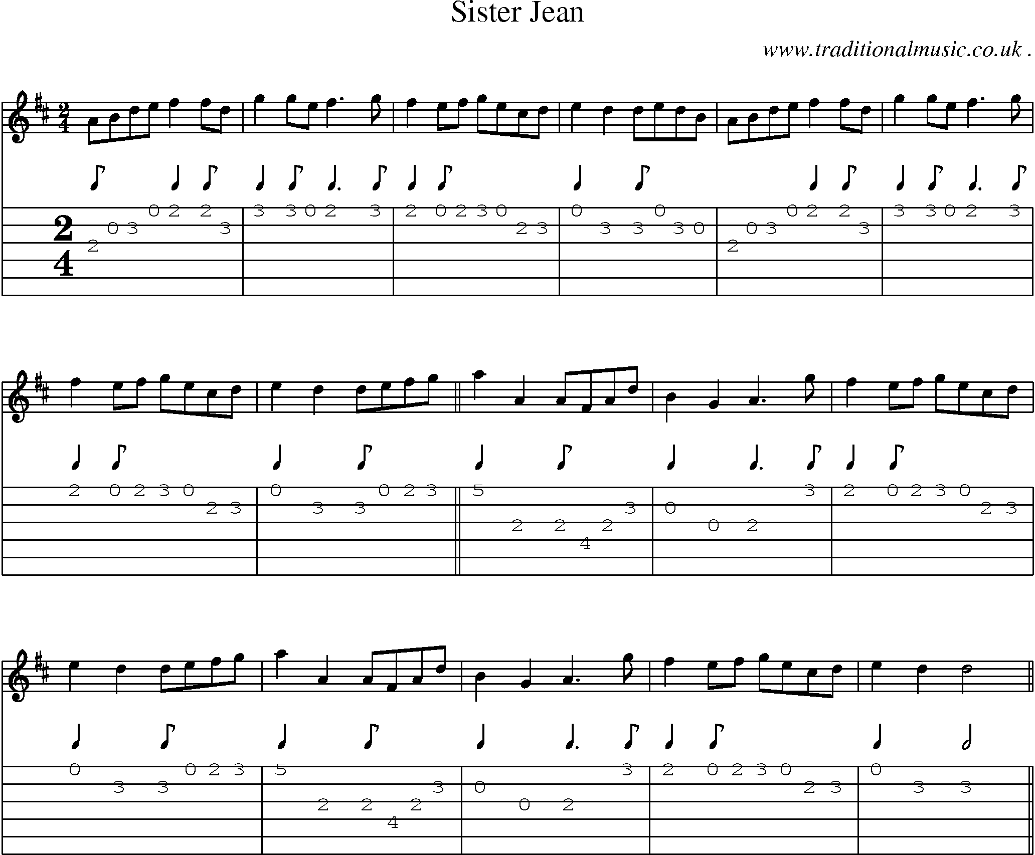 Sheet-Music and Guitar Tabs for Sister Jean