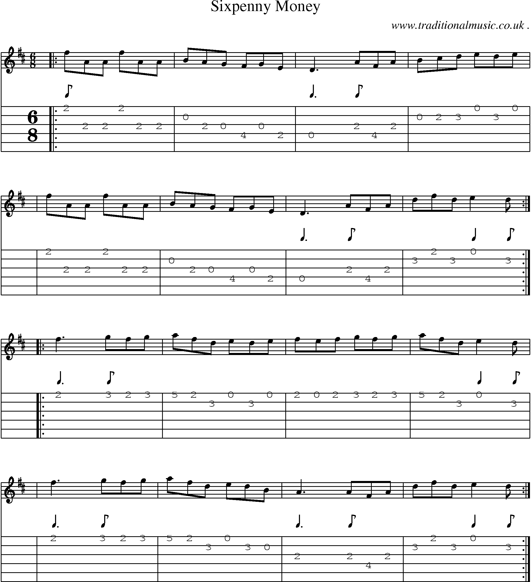 Sheet-Music and Guitar Tabs for Sixpenny Money