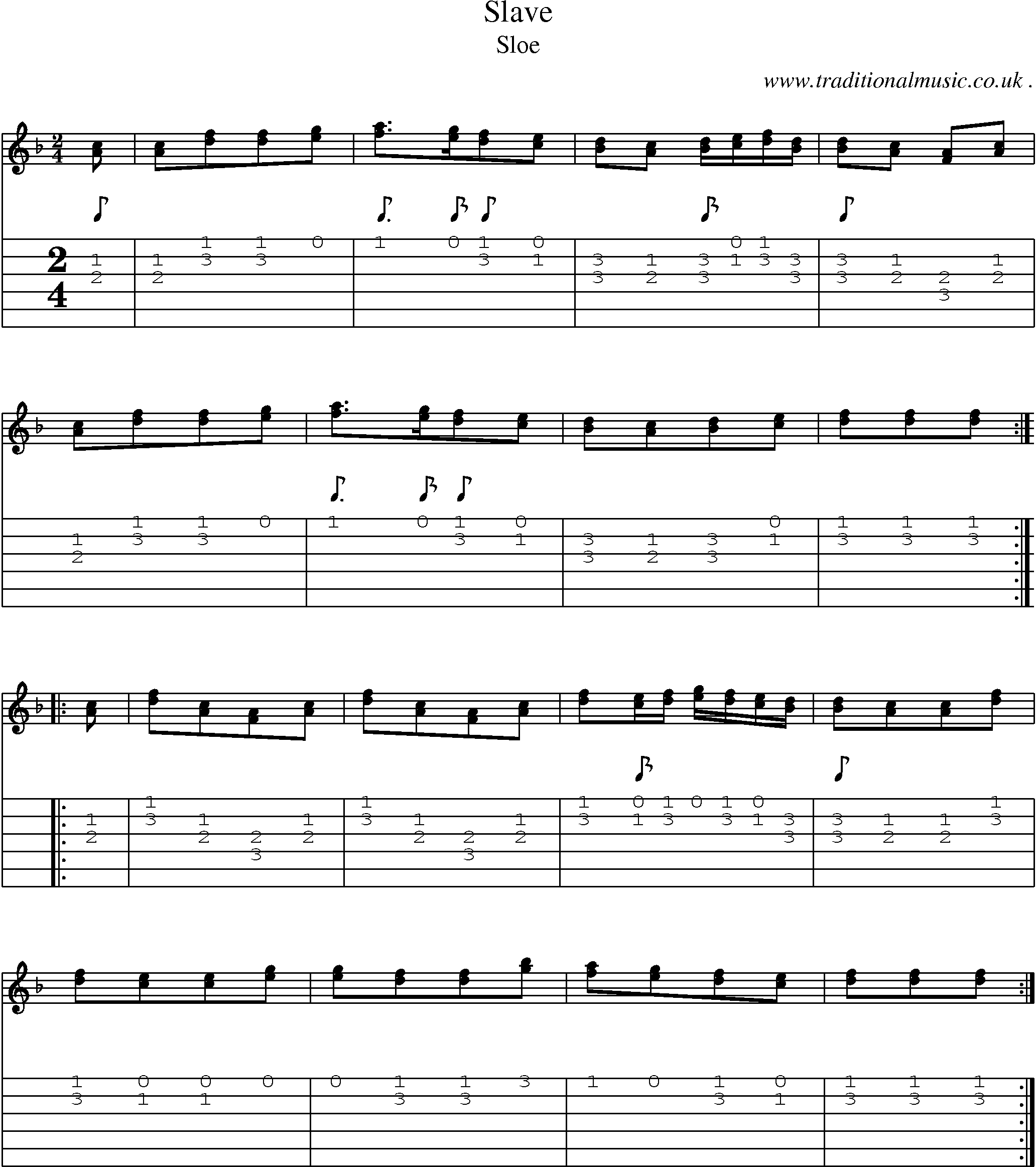 Sheet-Music and Guitar Tabs for Slave