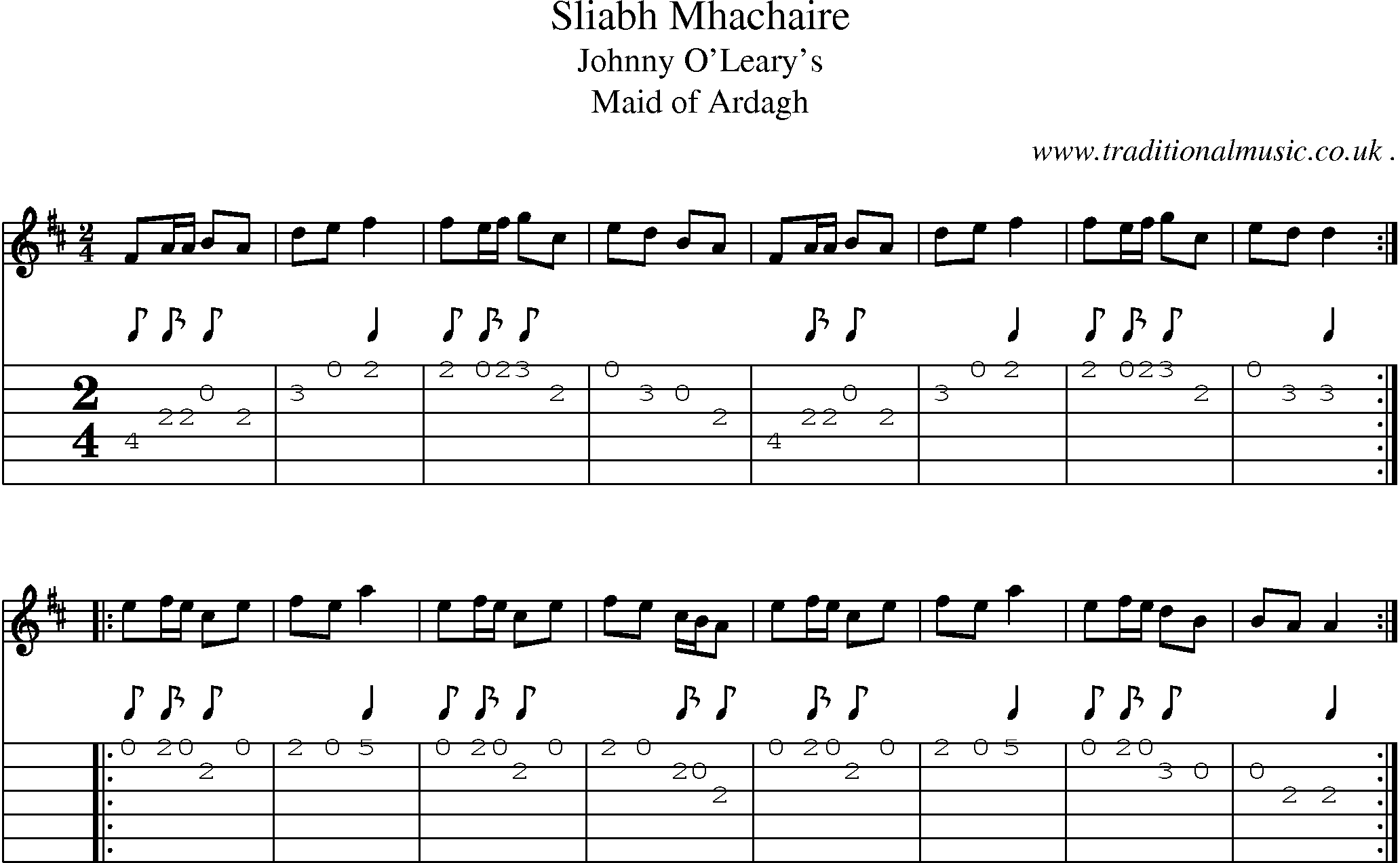 Sheet-Music and Guitar Tabs for Sliabh Mhachaire