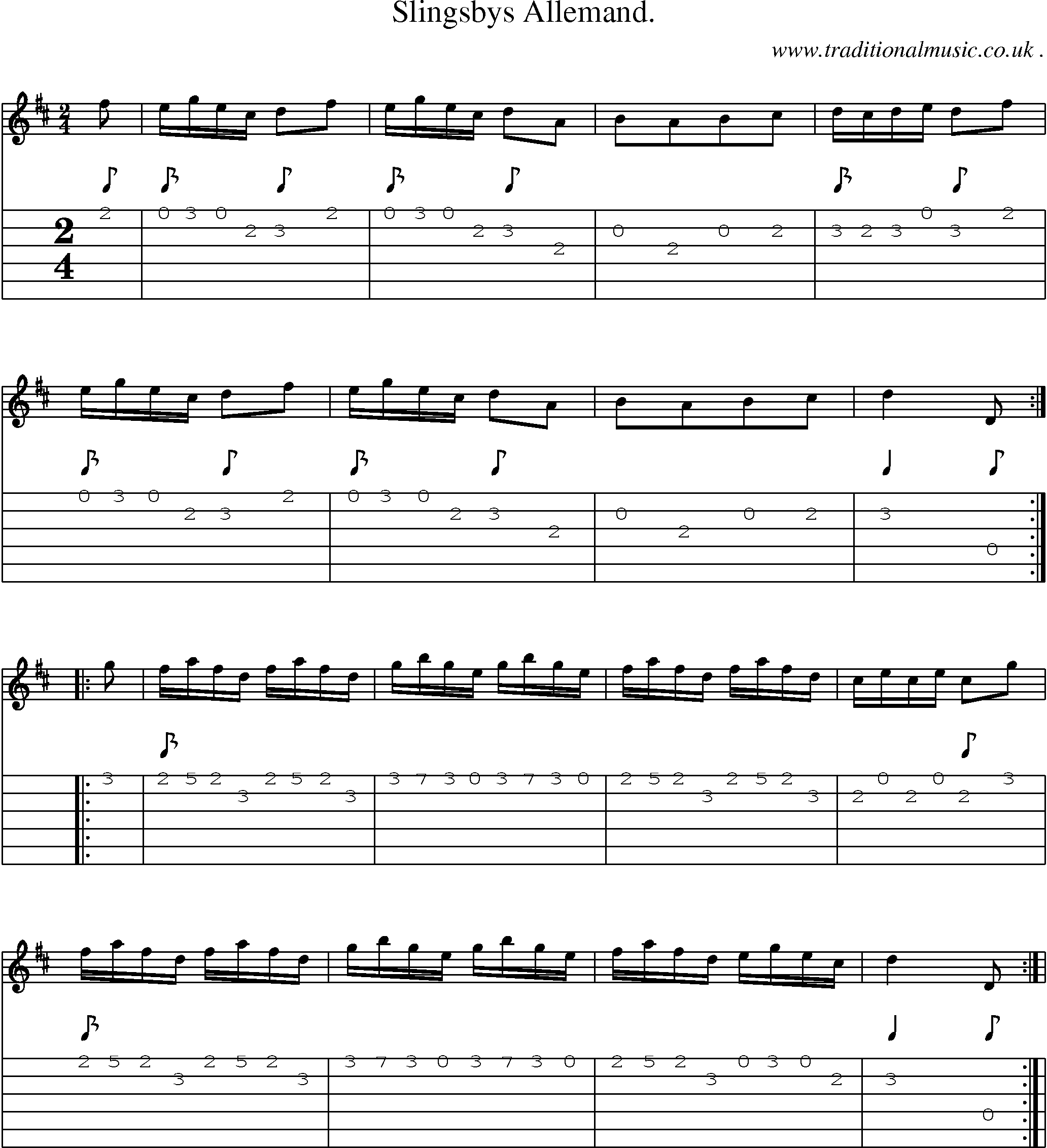 Sheet-Music and Guitar Tabs for Slingsbys Allemand