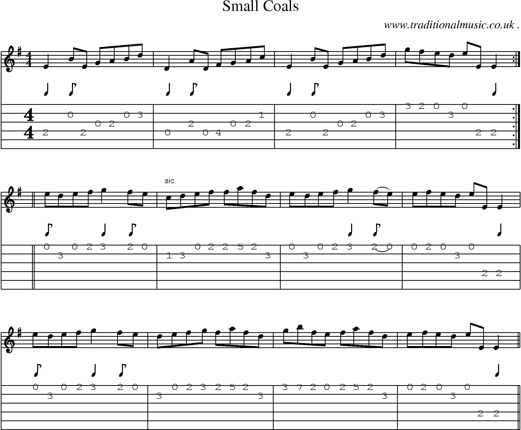 Sheet-Music and Guitar Tabs for Small Coals